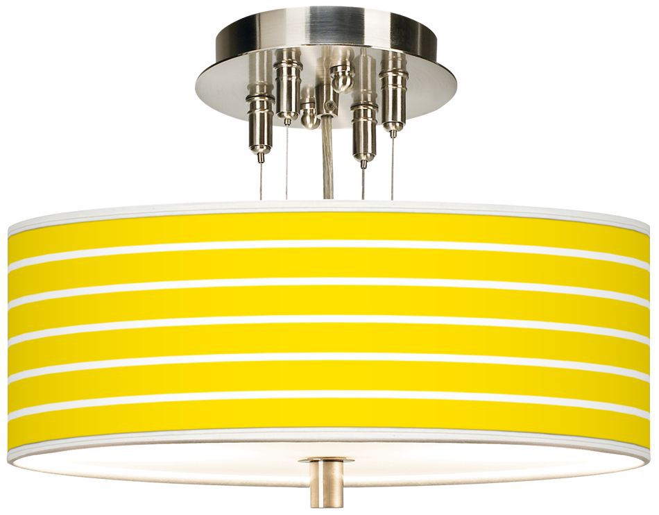 Vivid Yellow Stripes Giclee 14" Wide Ceiling Light