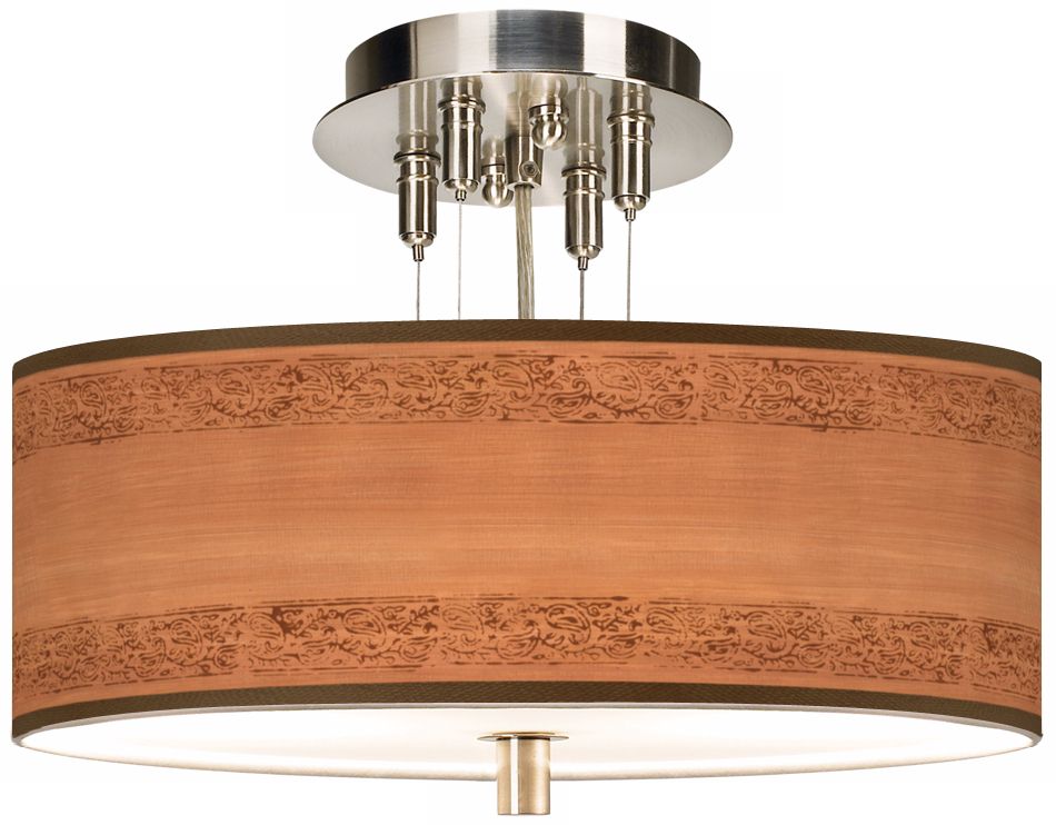 Brushed Steel Paisley Trim 14" Semi-Flushmount Ceiling Light
