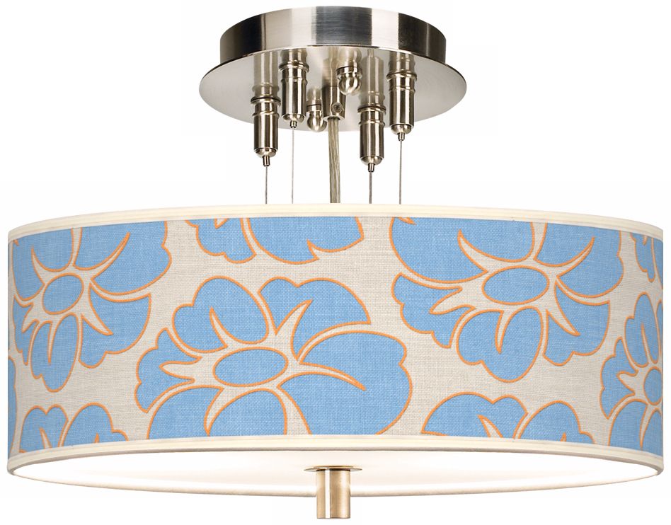 Floral Blue Silhouette Giclee 14" Wide  Ceiling Light