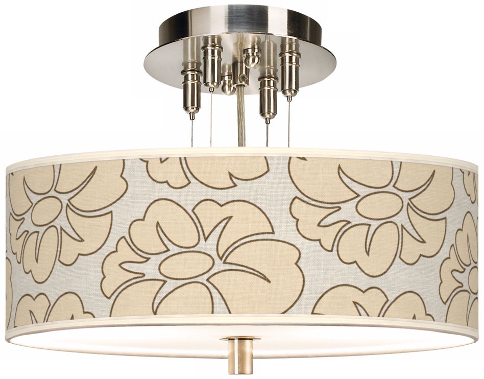 Floral Silhouette Giclee 14" Wide Semi-Flush Ceiling Light