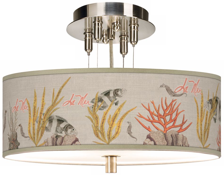La Mer Coral Giclee 14" Wide Semi-Flush Ceiling Light