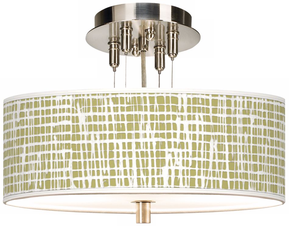 Ecru Screen Linen Giclee 14" Wide Semi-Flush Ceiling Light