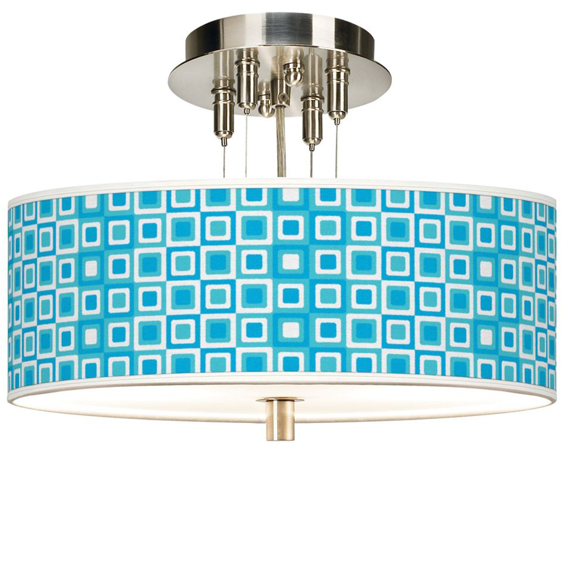 Blue Boxes Linen Giclee 14" Wide Semi-Flush Ceiling Light