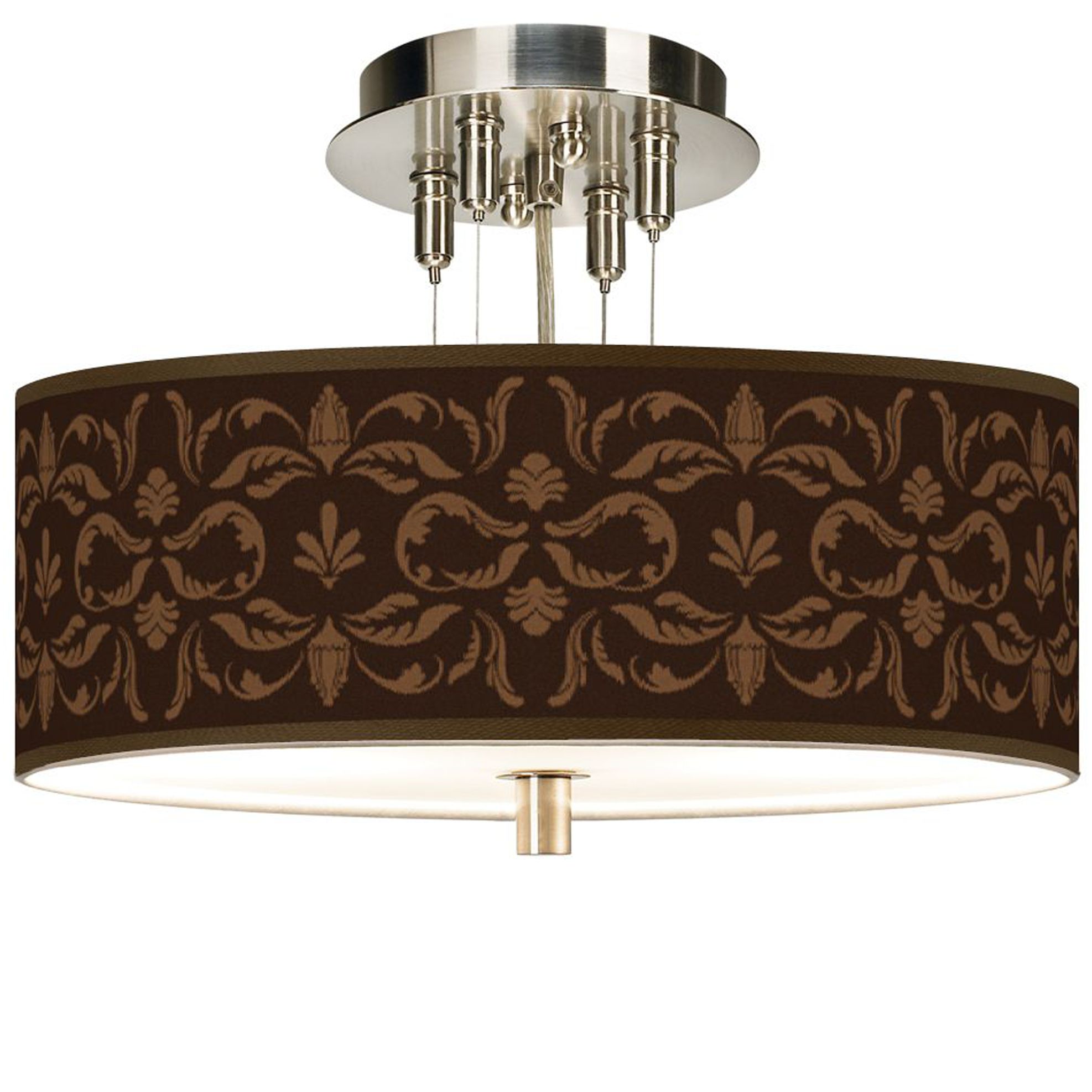 Mocha Flourish Giclee 14" Wide Semi-Flush Ceiling Light