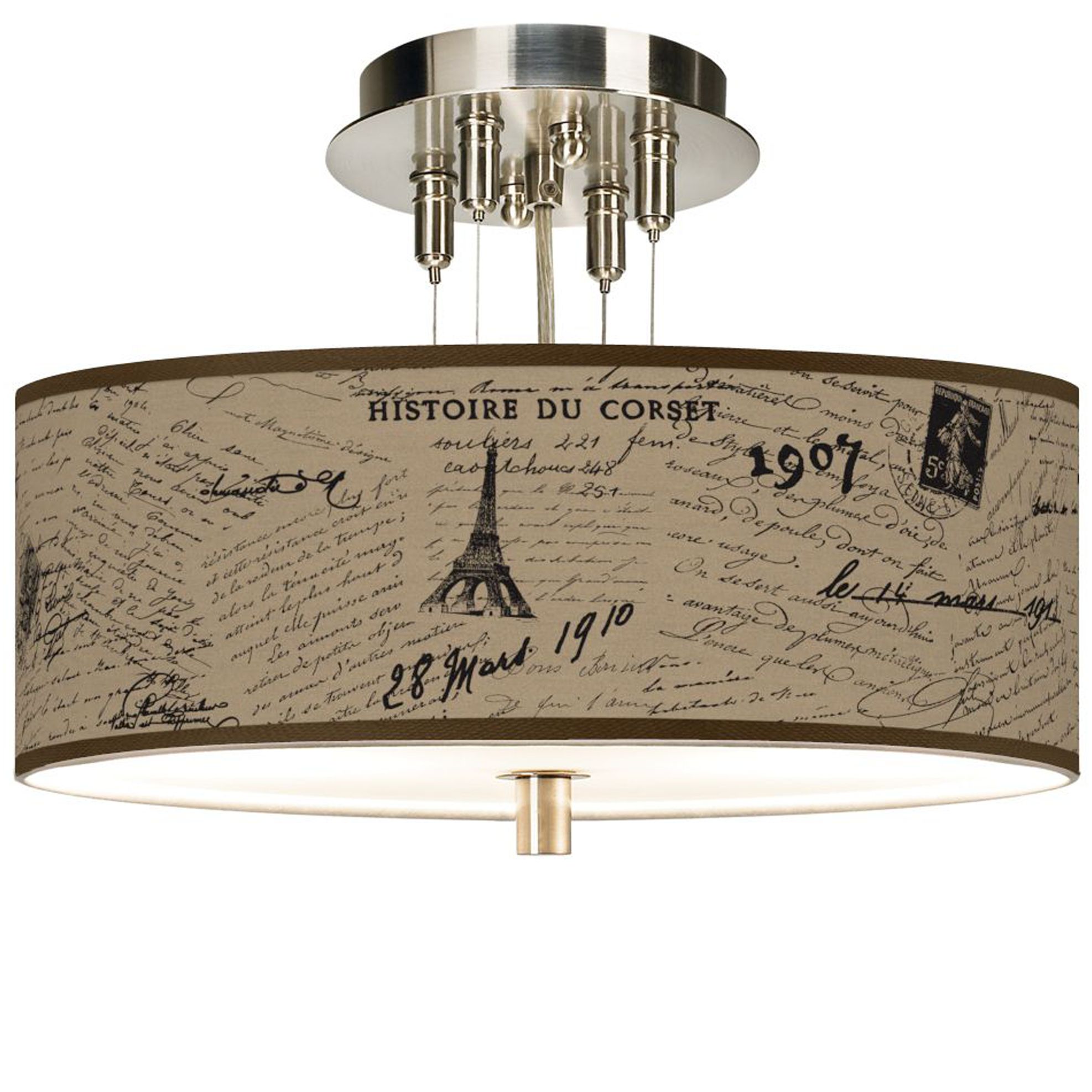 Letters to Paris Giclee 14" Wide Semi-Flush Ceiling