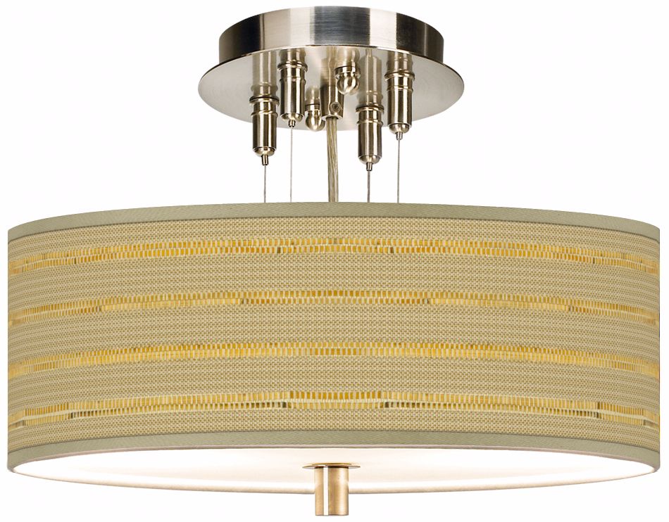 Woven Reed Giclee 14" Wide Semi-Flush Ceiling Light
