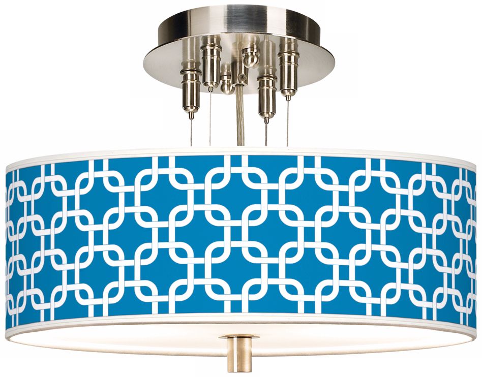 Blue Lattice Giclee 14" Wide Ceiling Light