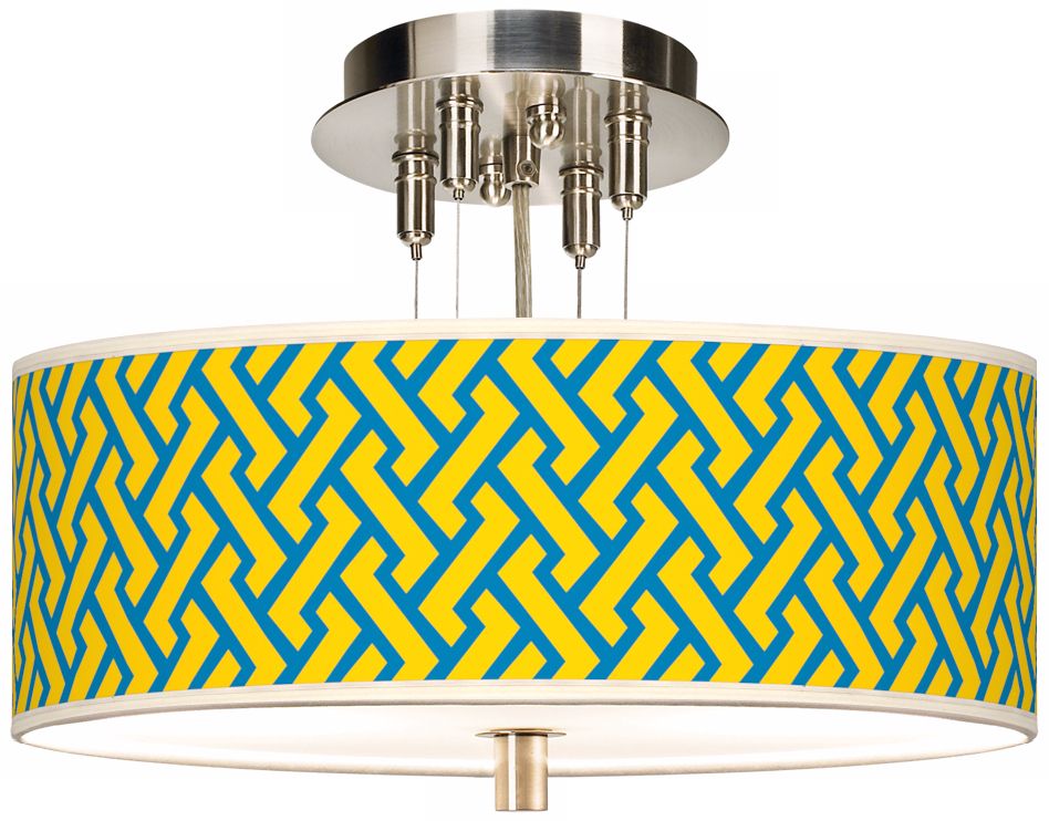 Yellow Brick Weave Giclee 14" Wide Ceiling Light
