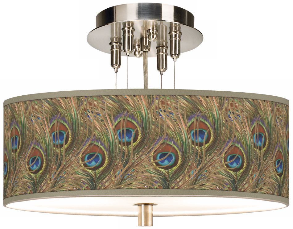 Iridescent Feather Giclee 14" Wide Ceiling Light