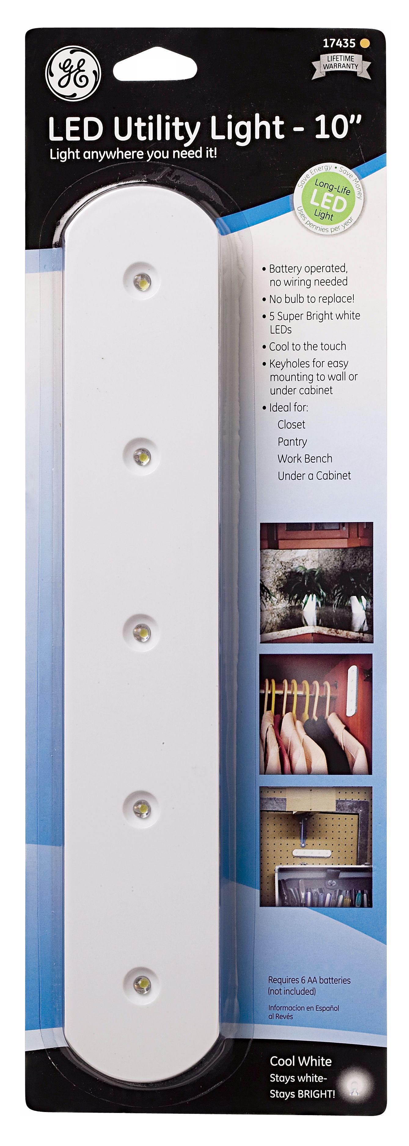 Battery Operated White 10" LED Utility Light