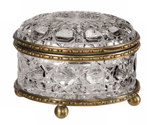 Round Crystal and Brass Tabletop Box