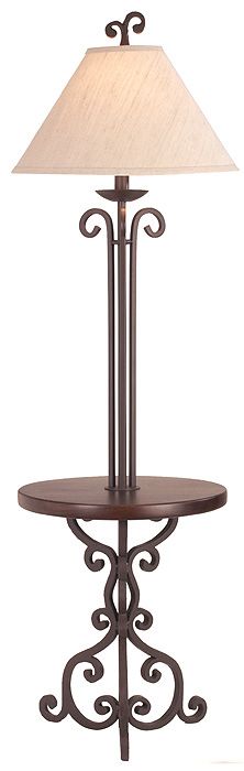 Iron Scroll Wooden Tray Floor Lamp