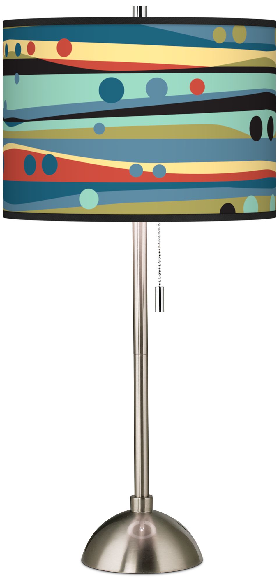 Retro Dots and Waves Giclee Brushed Steel Table Lamp