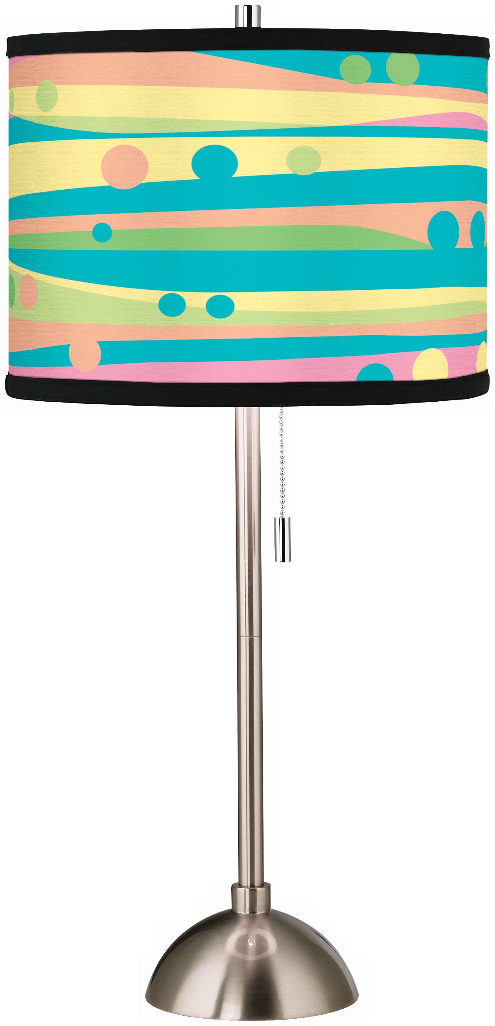 Pastel Dots and Waves Giclee Brushed Steel Table Lamp