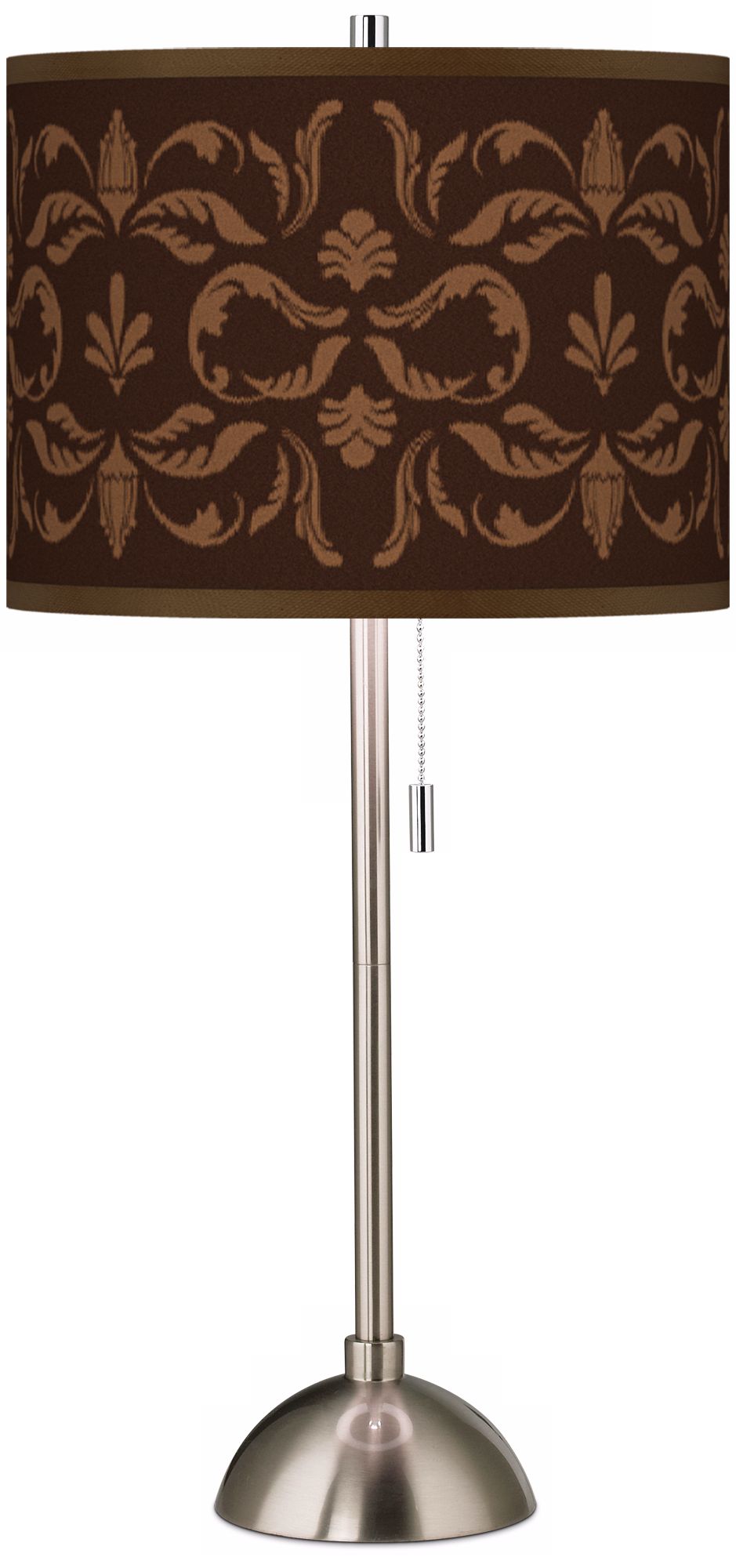 Mocha Flourish Linen Giclee Contemporary Table Lamp