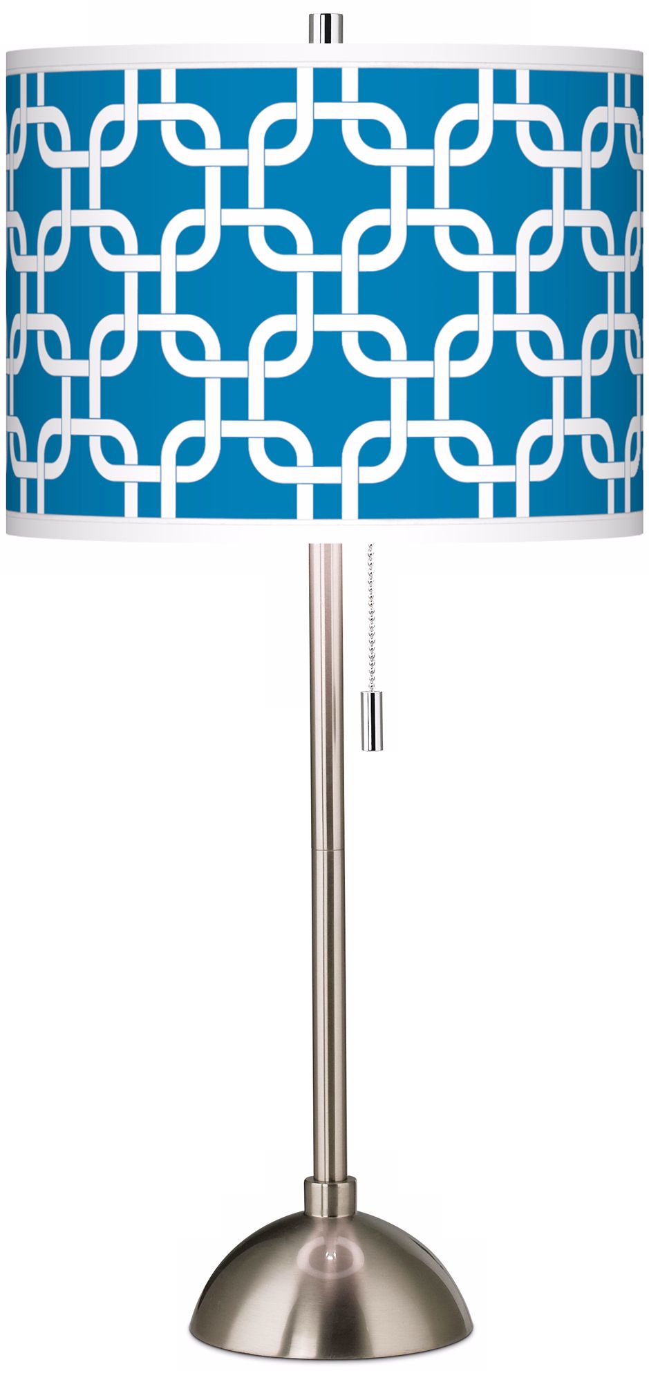 Blue Lattice Giclee Brushed Steel Table Lamp