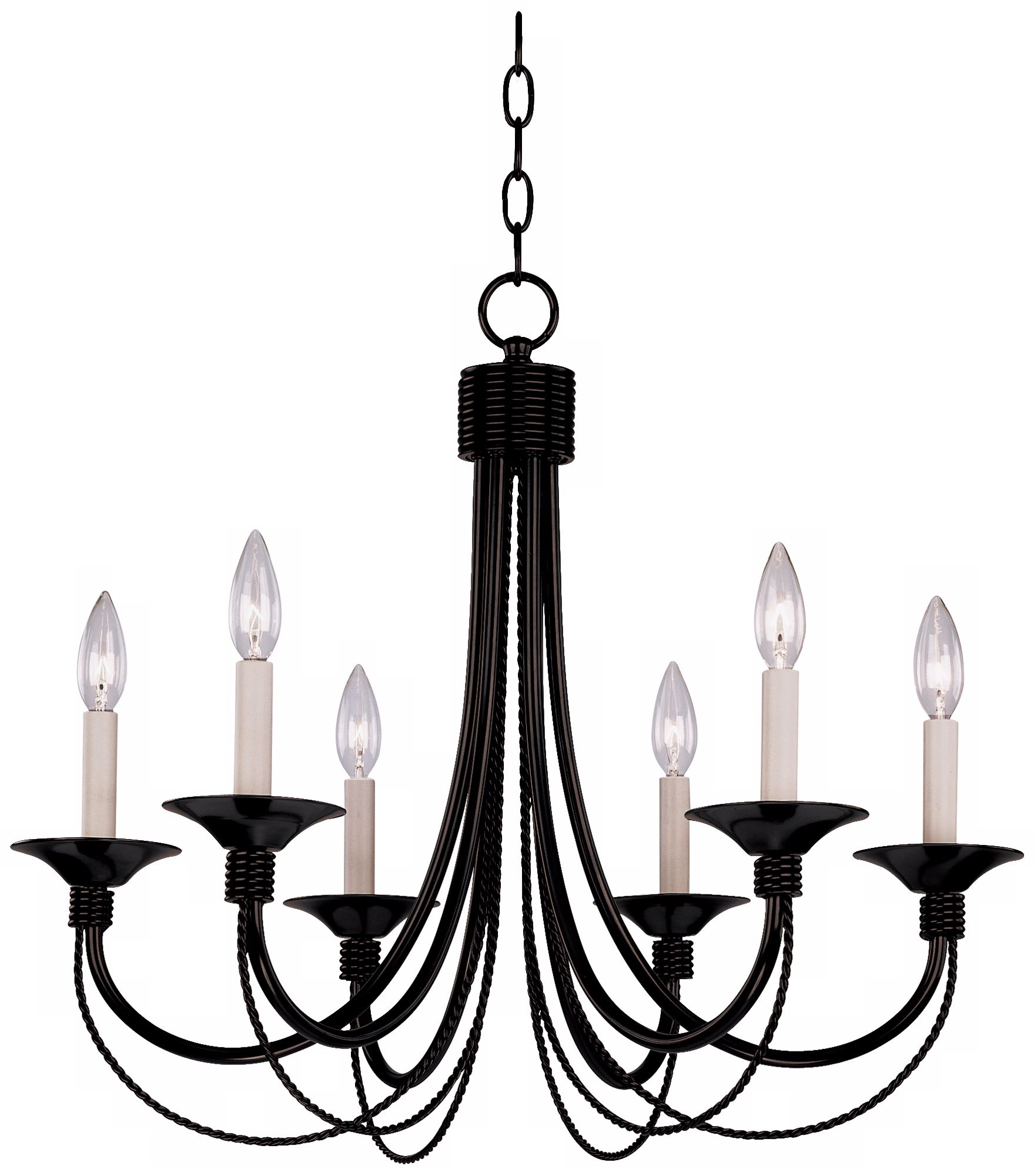 Iron Arm Six Light Candelabra Style Bronze Chandelier
