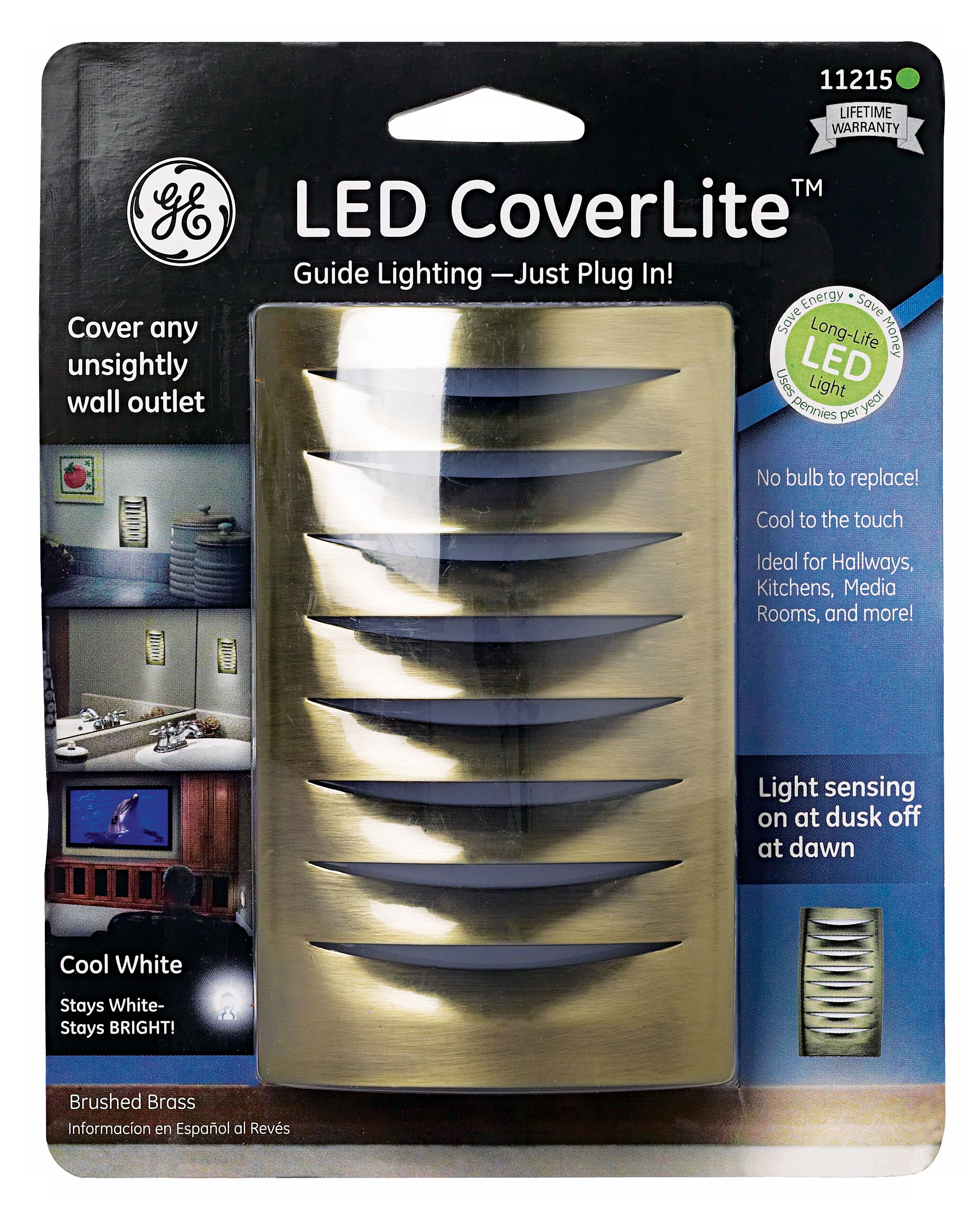 LED CoverLite Brushed Brass Finish Outlet Cover Night Light