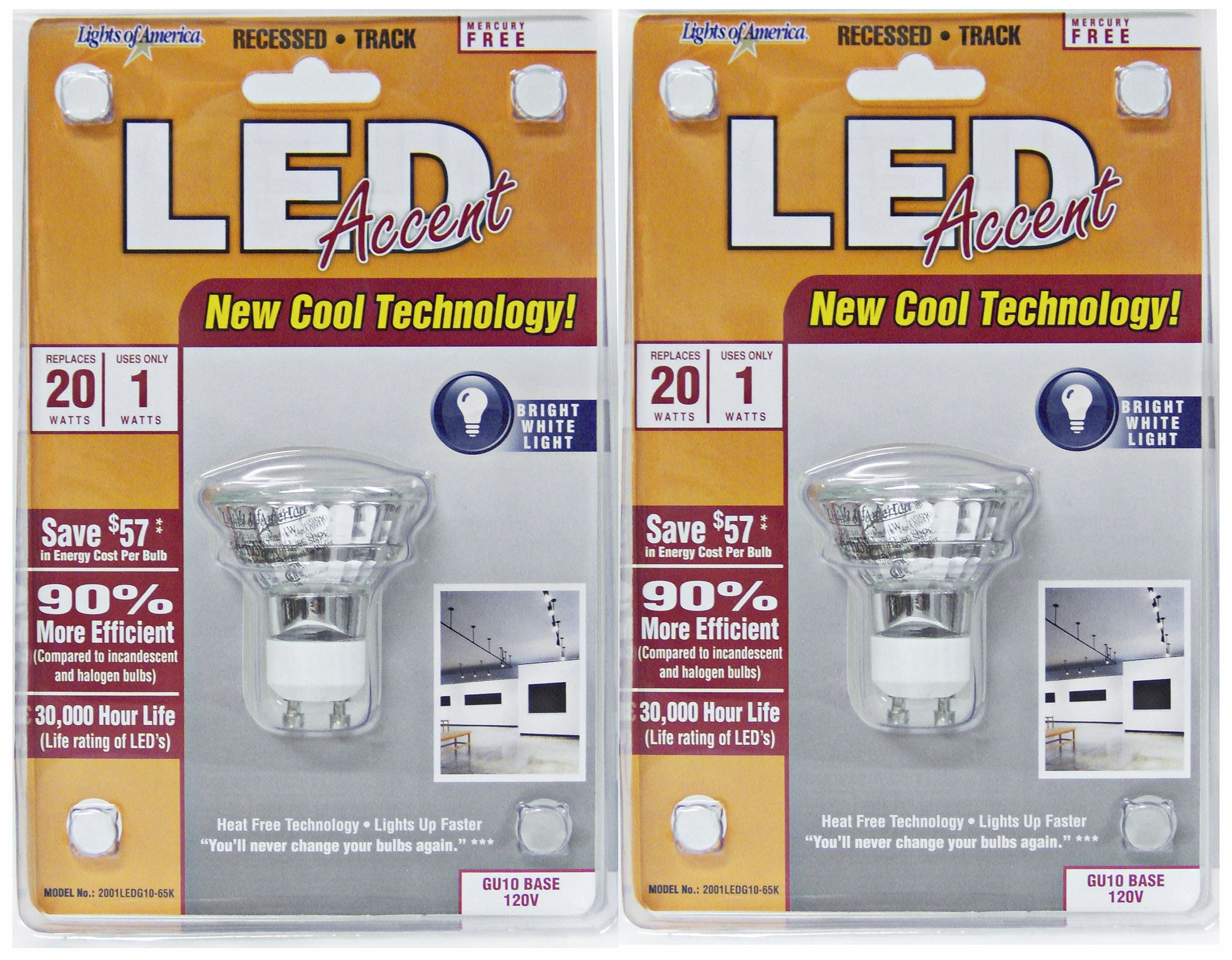 2-Pack 1 Watt MR16 GU10 Base LED Light Bulbs