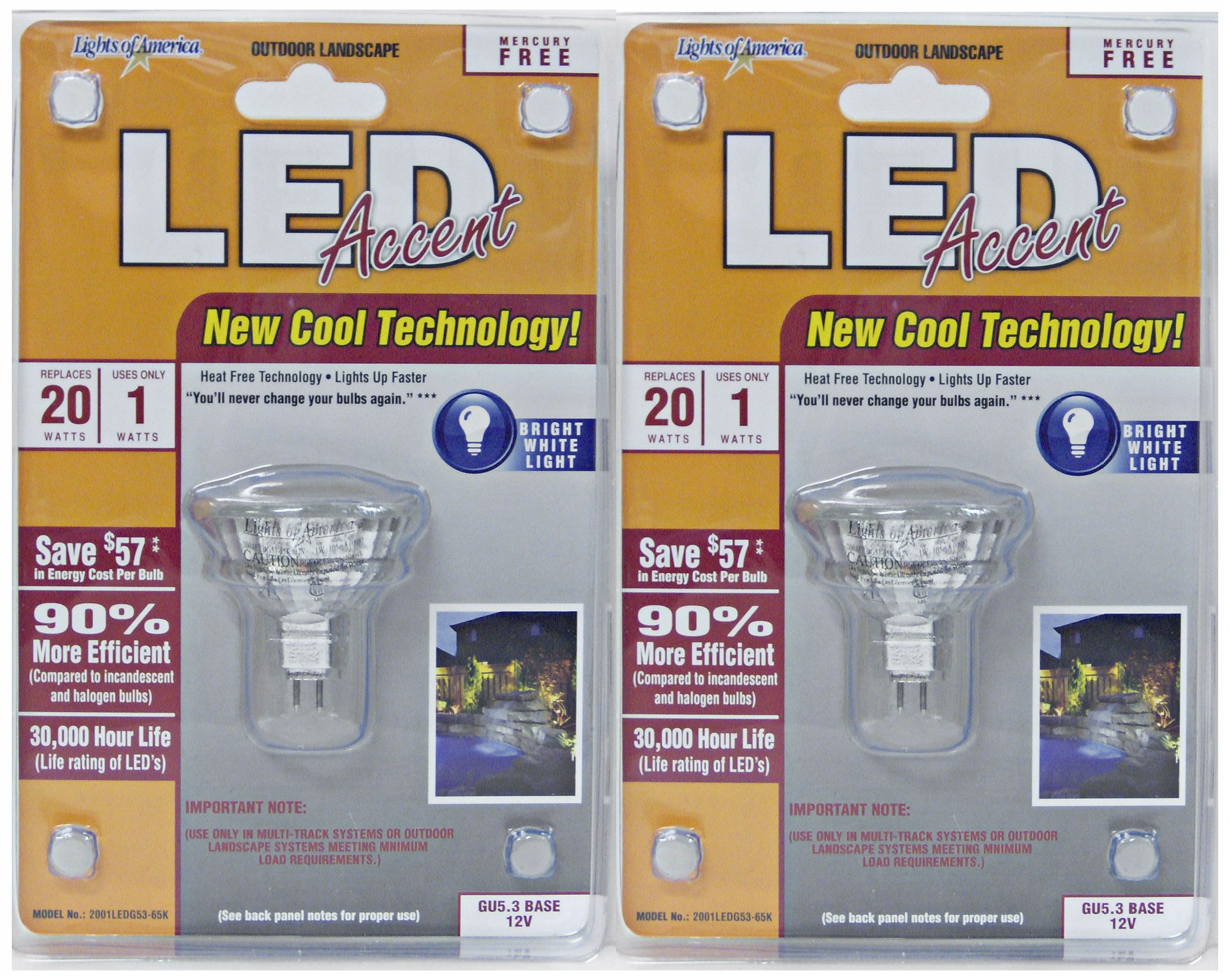 2-Pack 1 Watt MR16 GU5.3 Base Outdoor LED Light Bulbs