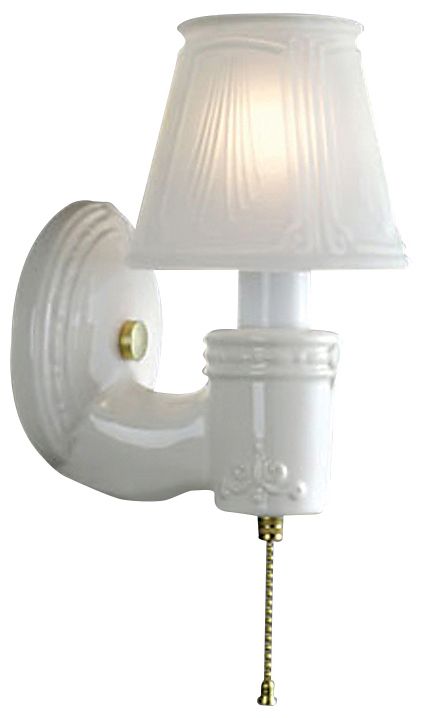White Gloss Ceramic Pull Chain Wall Sconce