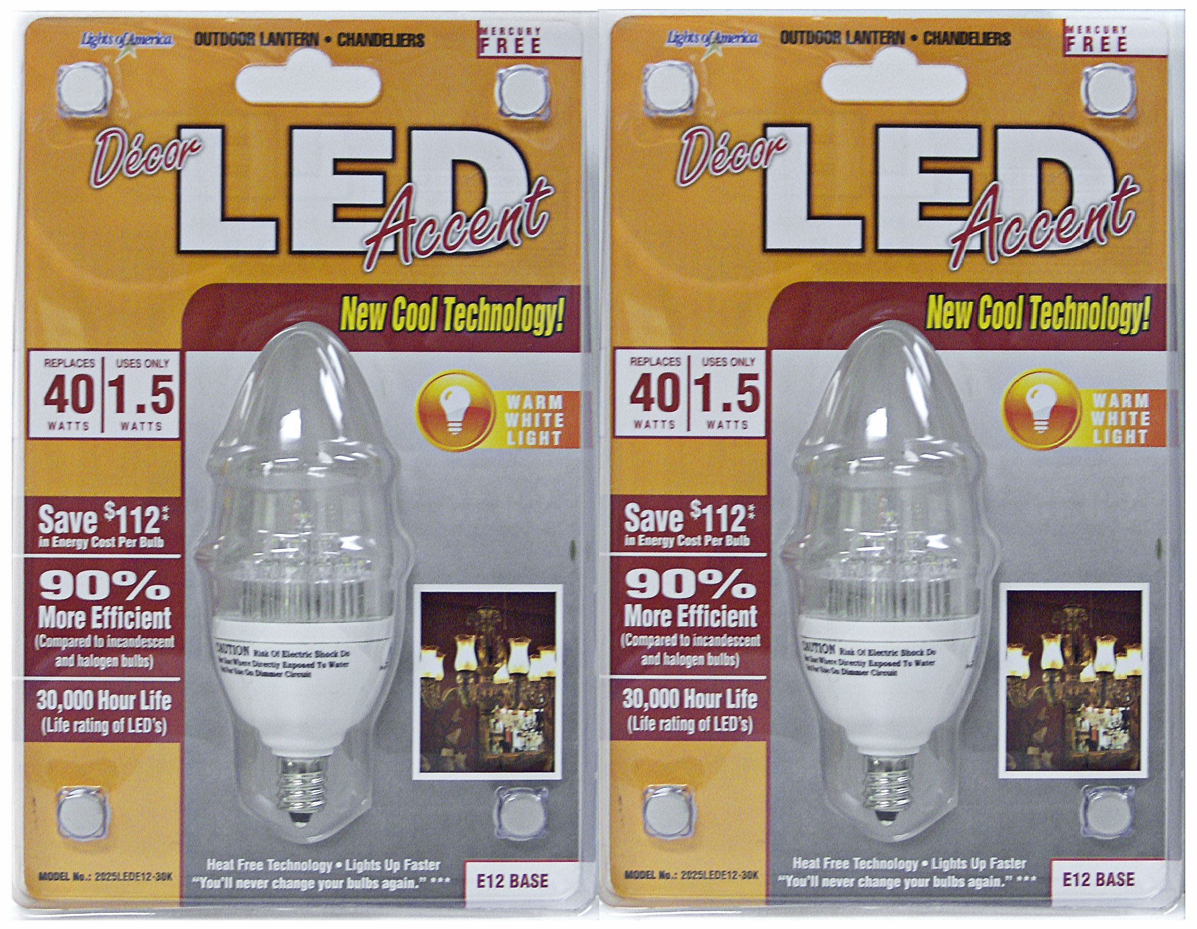 2 Pack 1.5 Watt LED Candelabra Soft White Light Bulbs