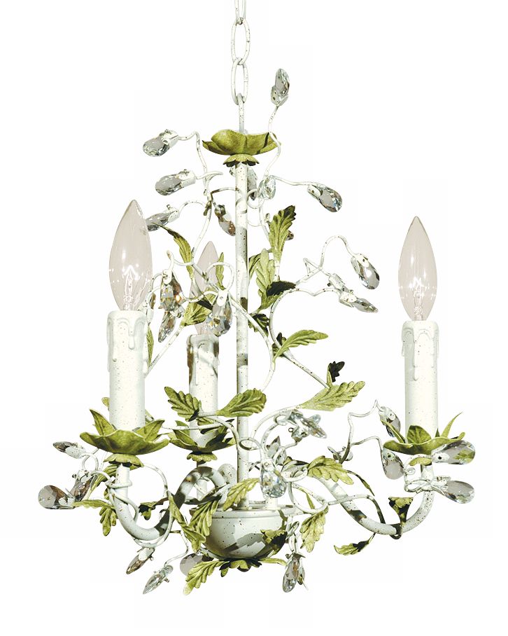 Antique Green White Leaf Clear Drops Chandelier