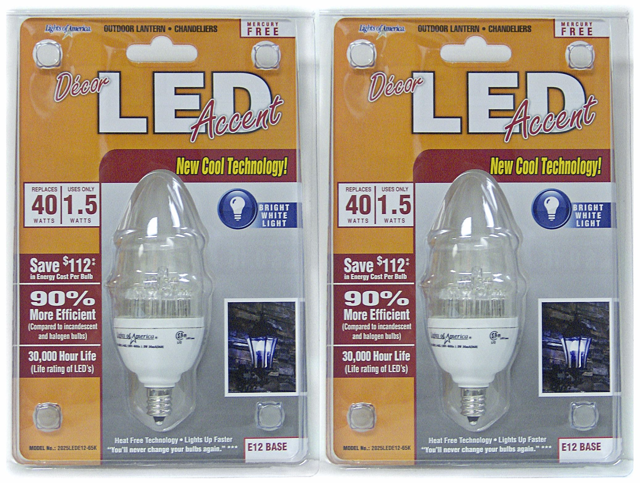 2 Pack 1.5 Watt LED Candelabra Bright White Light Bulbs