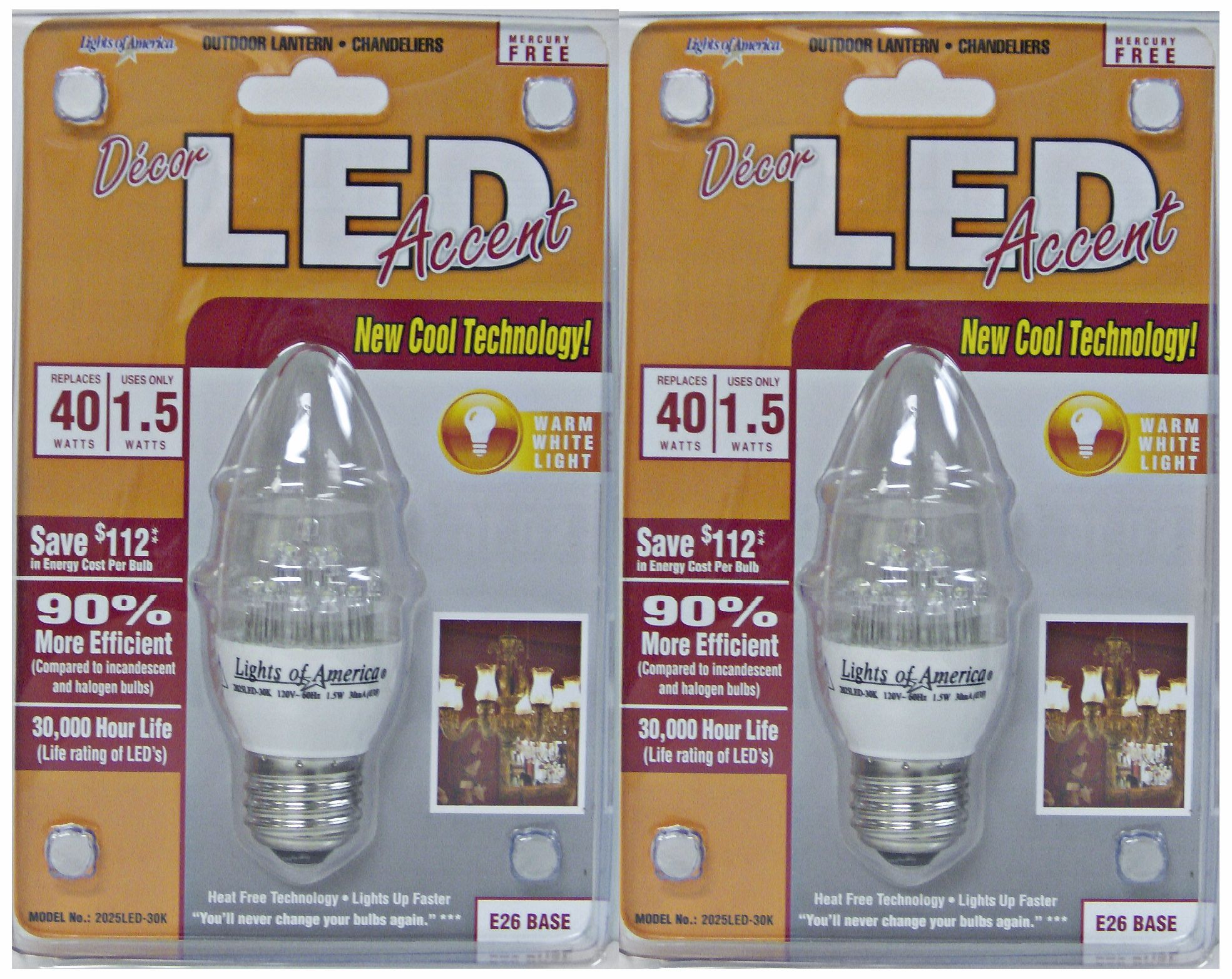 2 Pack 1.5 Watt LED Outdoor and Chandelier Light Bulbs