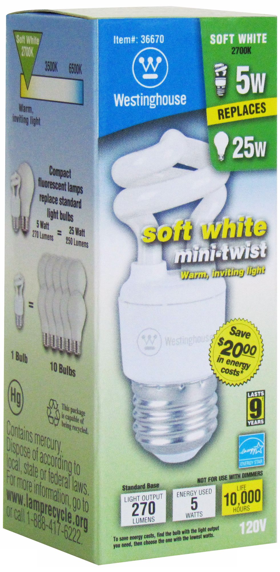 Westinghouse 5-Watt Soft White Mini CFL Light Bulb