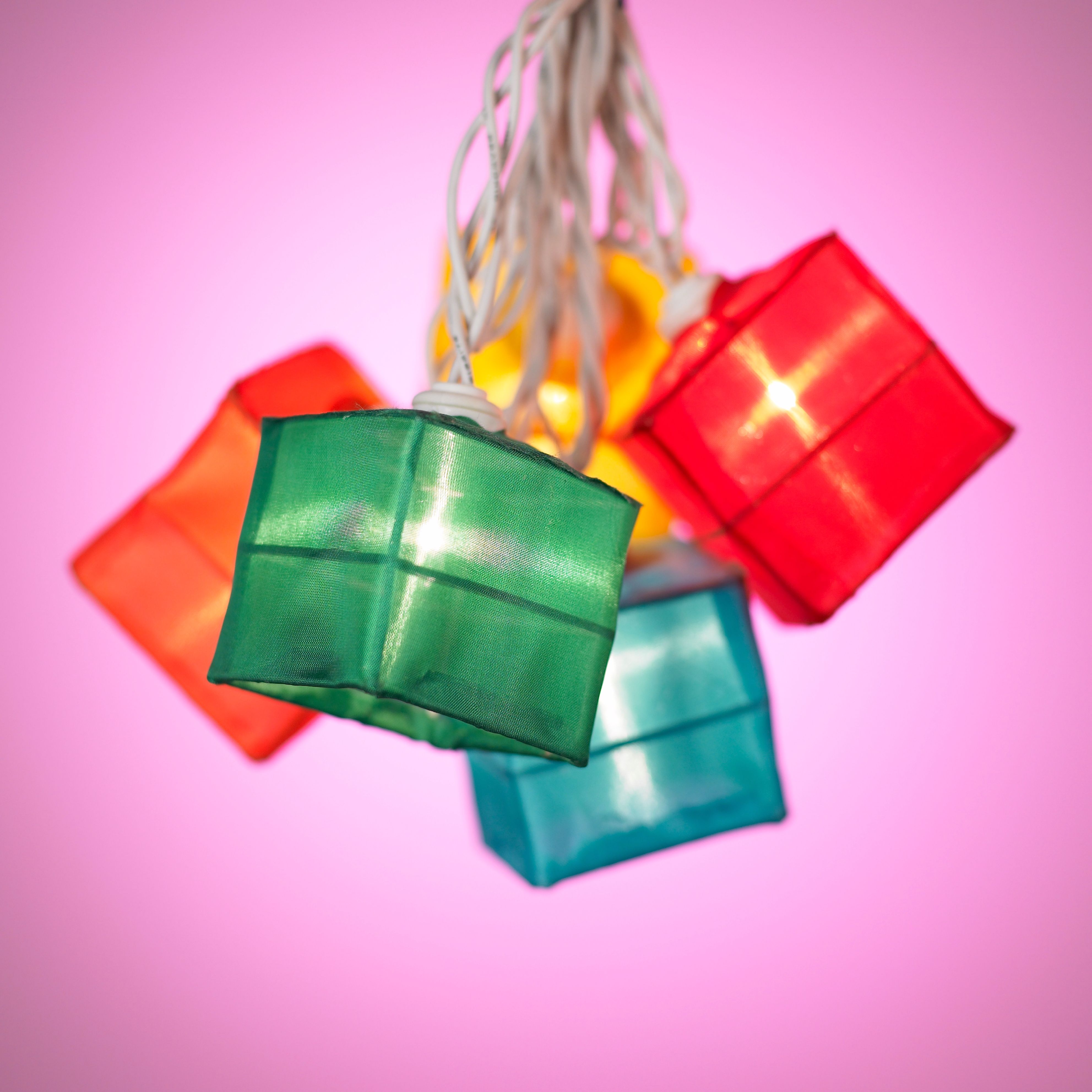 Multicolor 10-Light Fabric Cube String Light Set