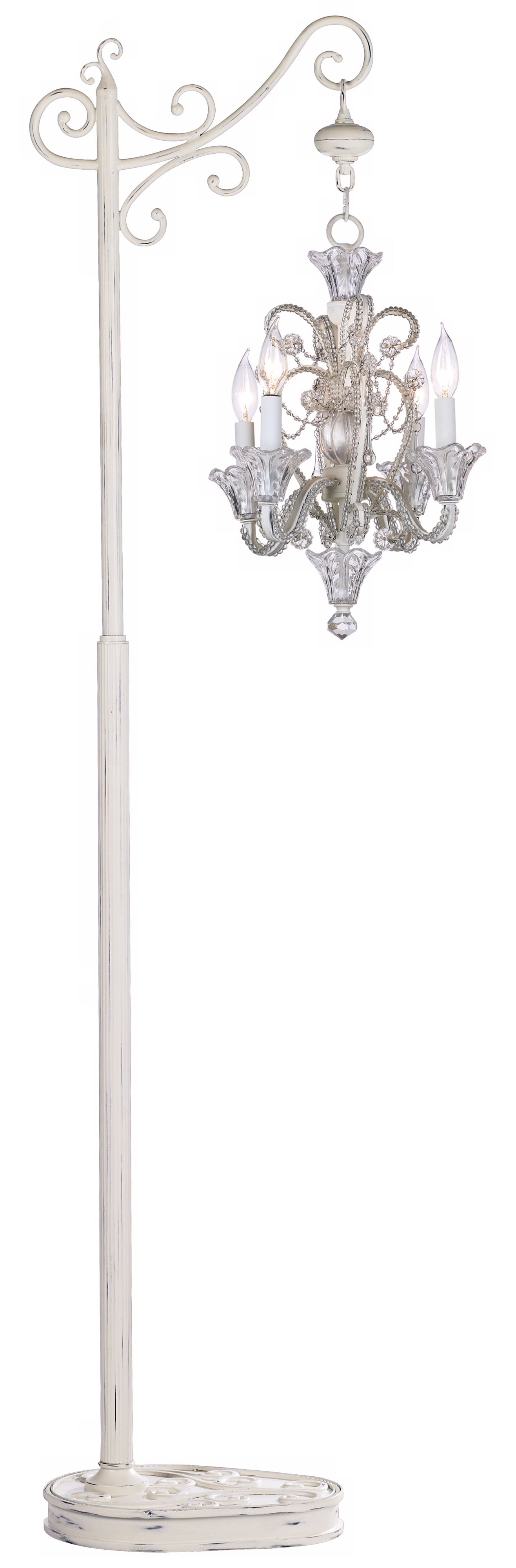 Four Light White Beaded Floor Stand Chandelier