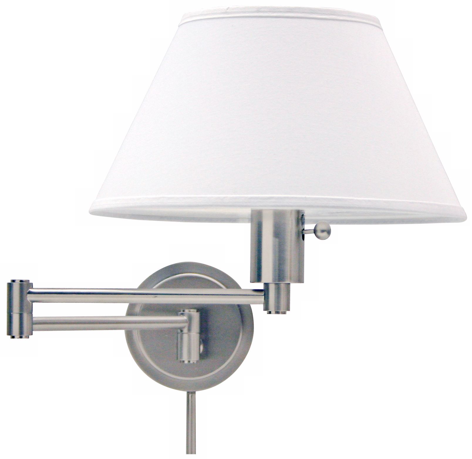 Satin Nickel Round Backplate Plug-In Swing Arm Wall Lamp