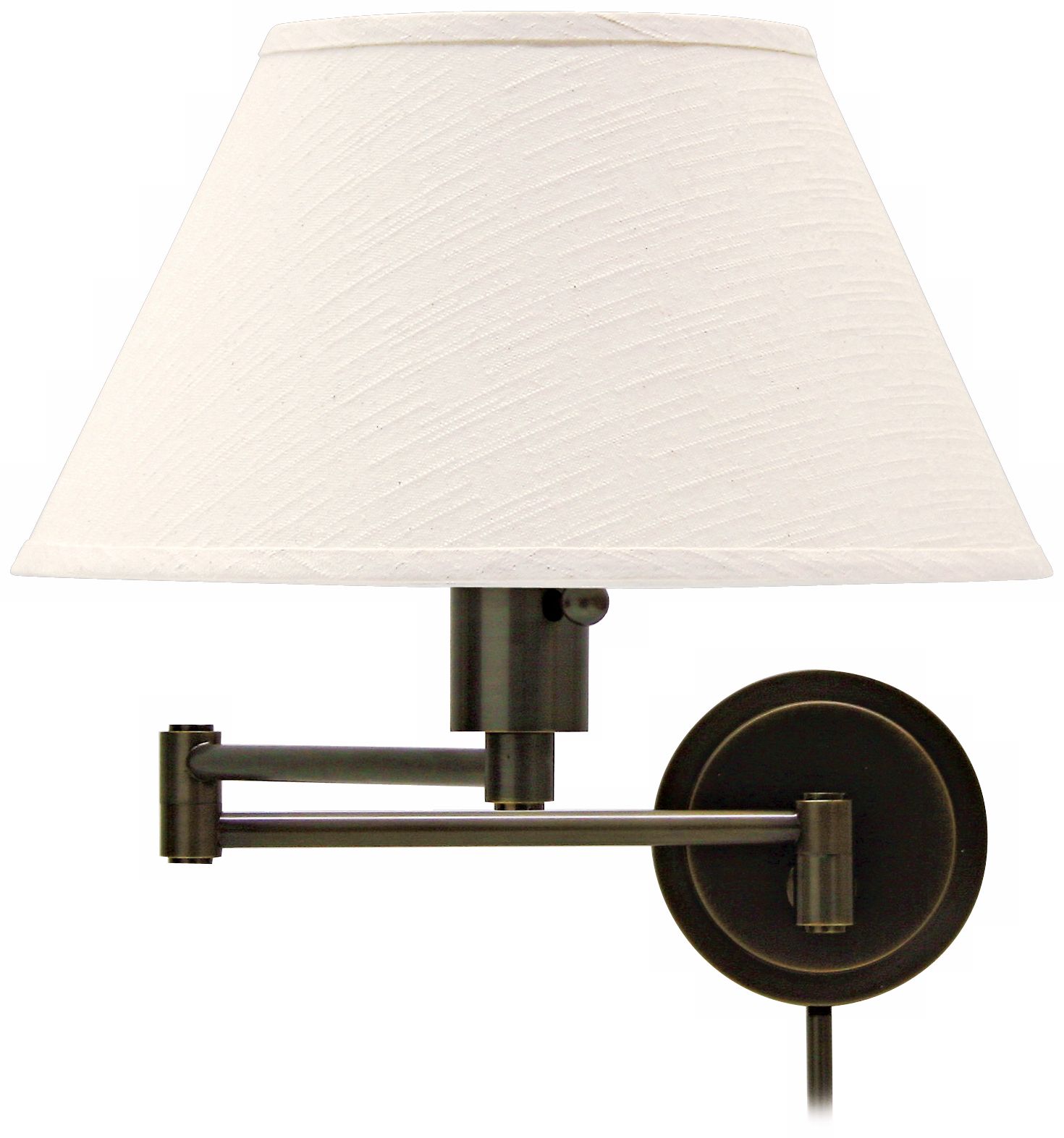 Rubbed Bronze With Ivory Shade Plug-In Swing Arm Wall Lamp
