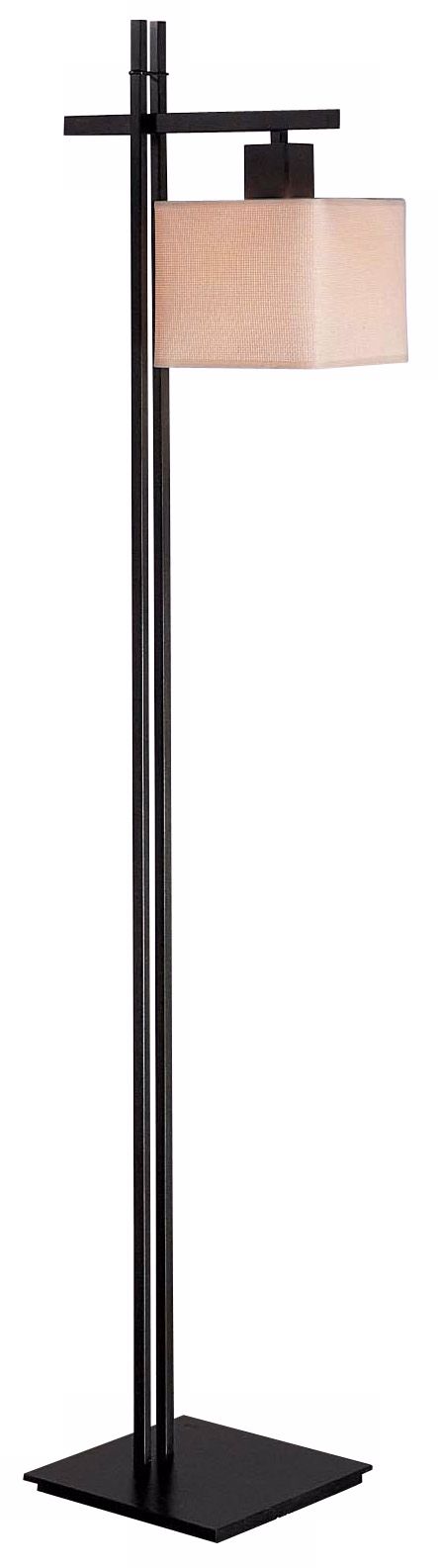 Torii Blackened Steel Mokuaba Fabric Shade Floor Lamp
