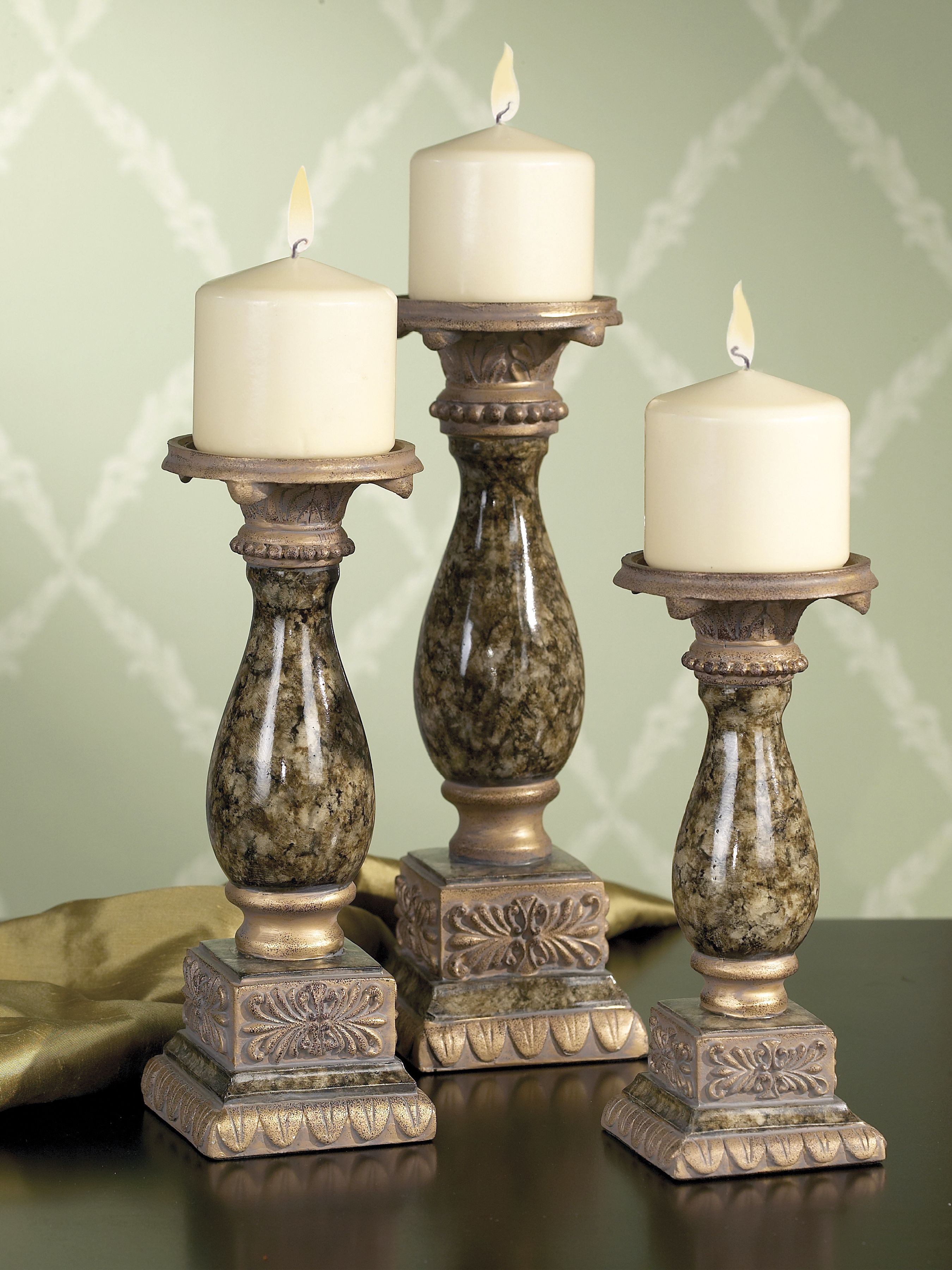 Francesca Set of Three Faux Marble Candle Holders