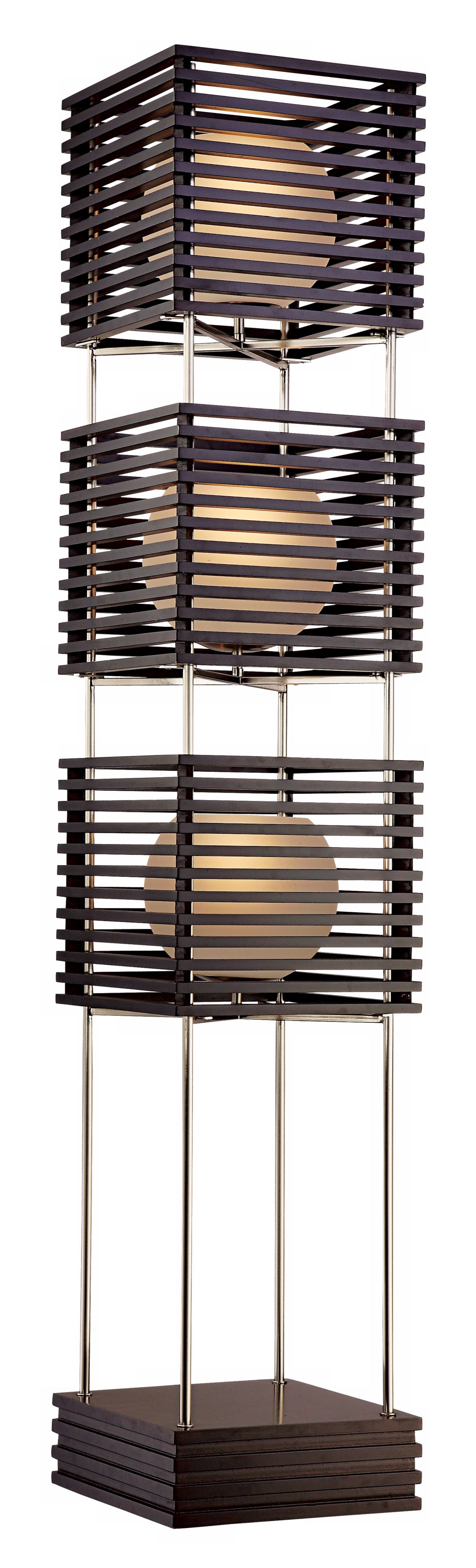 Possini Euro Three Tier Wood Slat Frosted Glass Floor Lamp