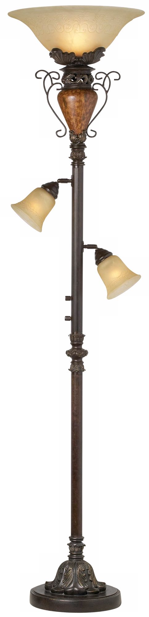 Traditional Bronze Crackle Tree Torchiere Floor Lamp