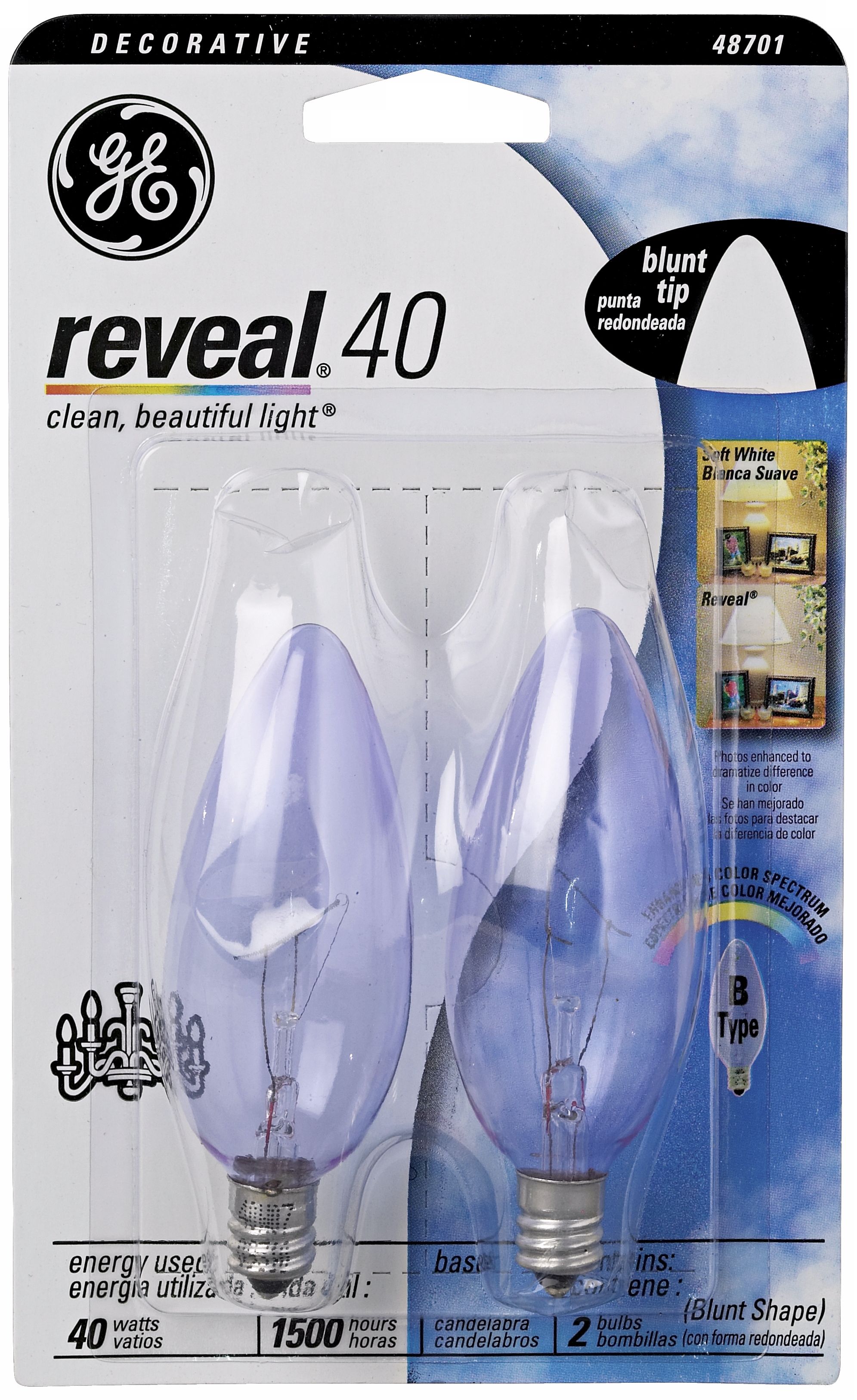 Blunt–Tip 40 Watt Candelabra Base 2–Pack Light Bulbs