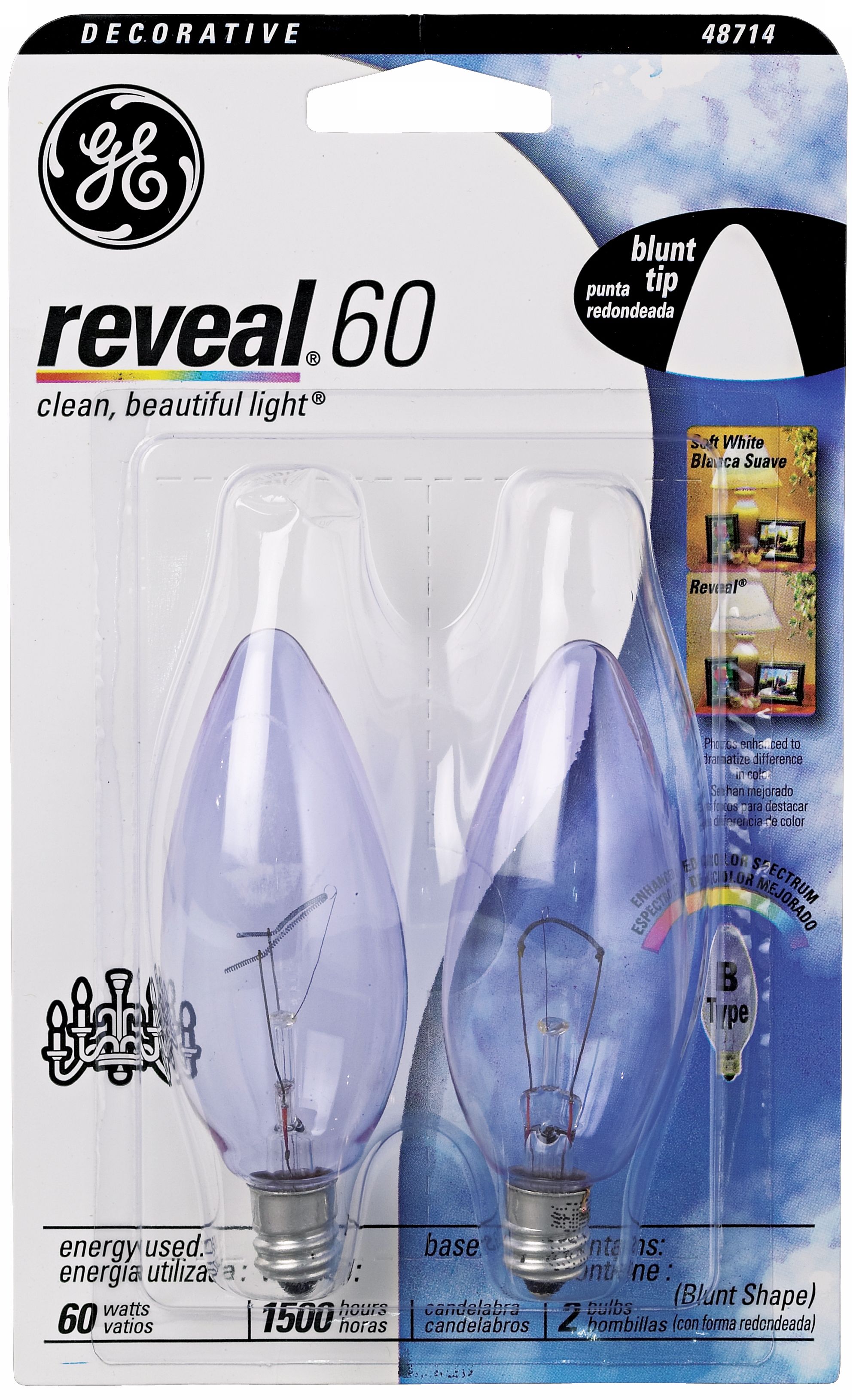 Blunt–Tip 60 Watt Candelabra Base 2–Pack Light Bulbs