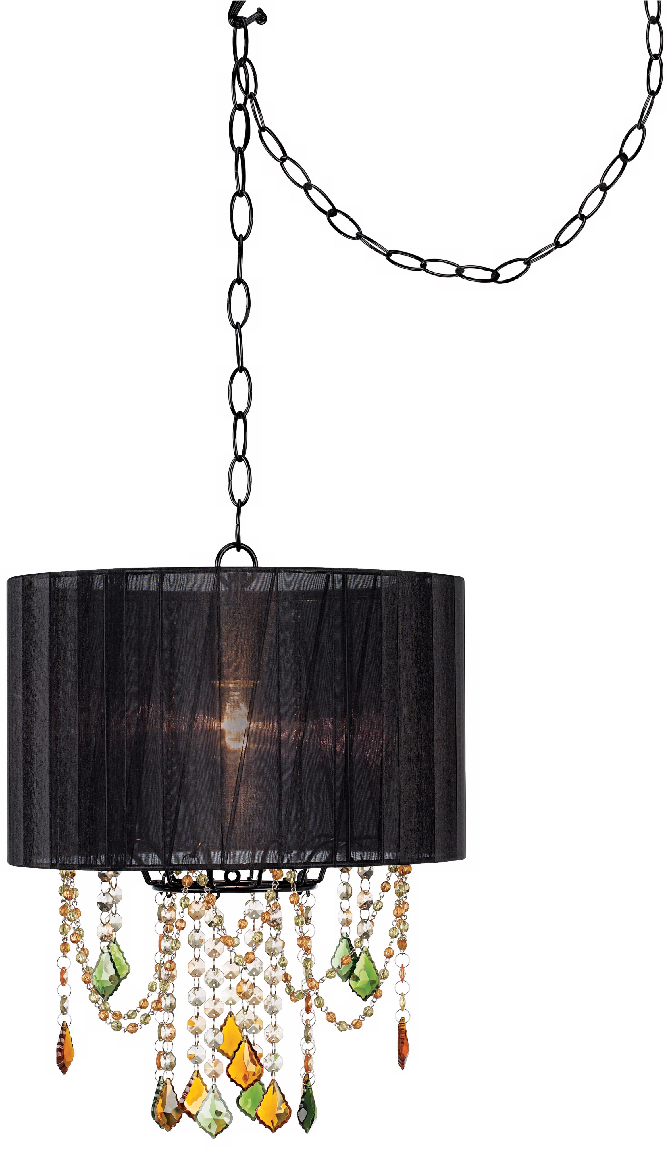 Green and Amber Glass Swag Style Pendant Light