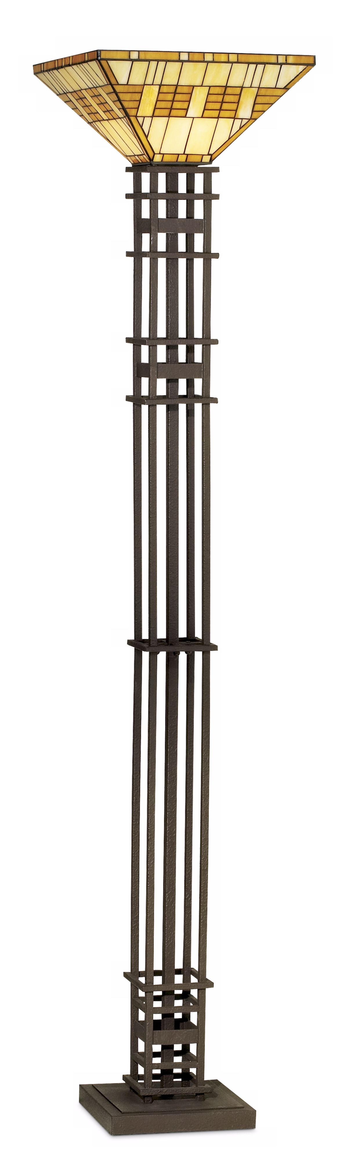 Mission Metal Grid Tiffany Style Torchiere Floor Lamp