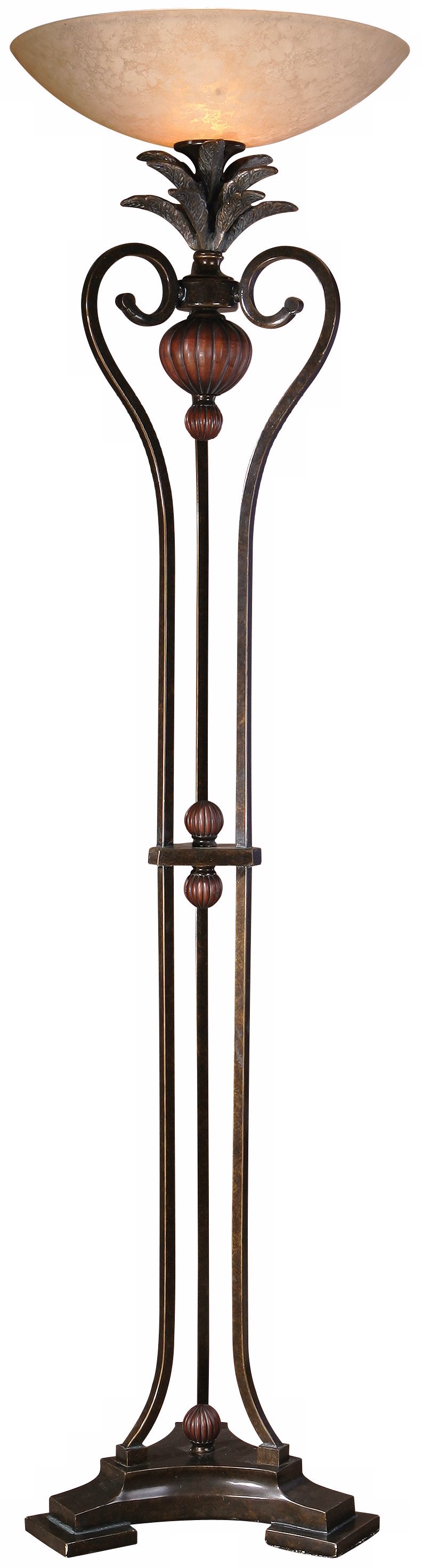 Andra Frosted Glass Scavo Glass Bronze Torchiere