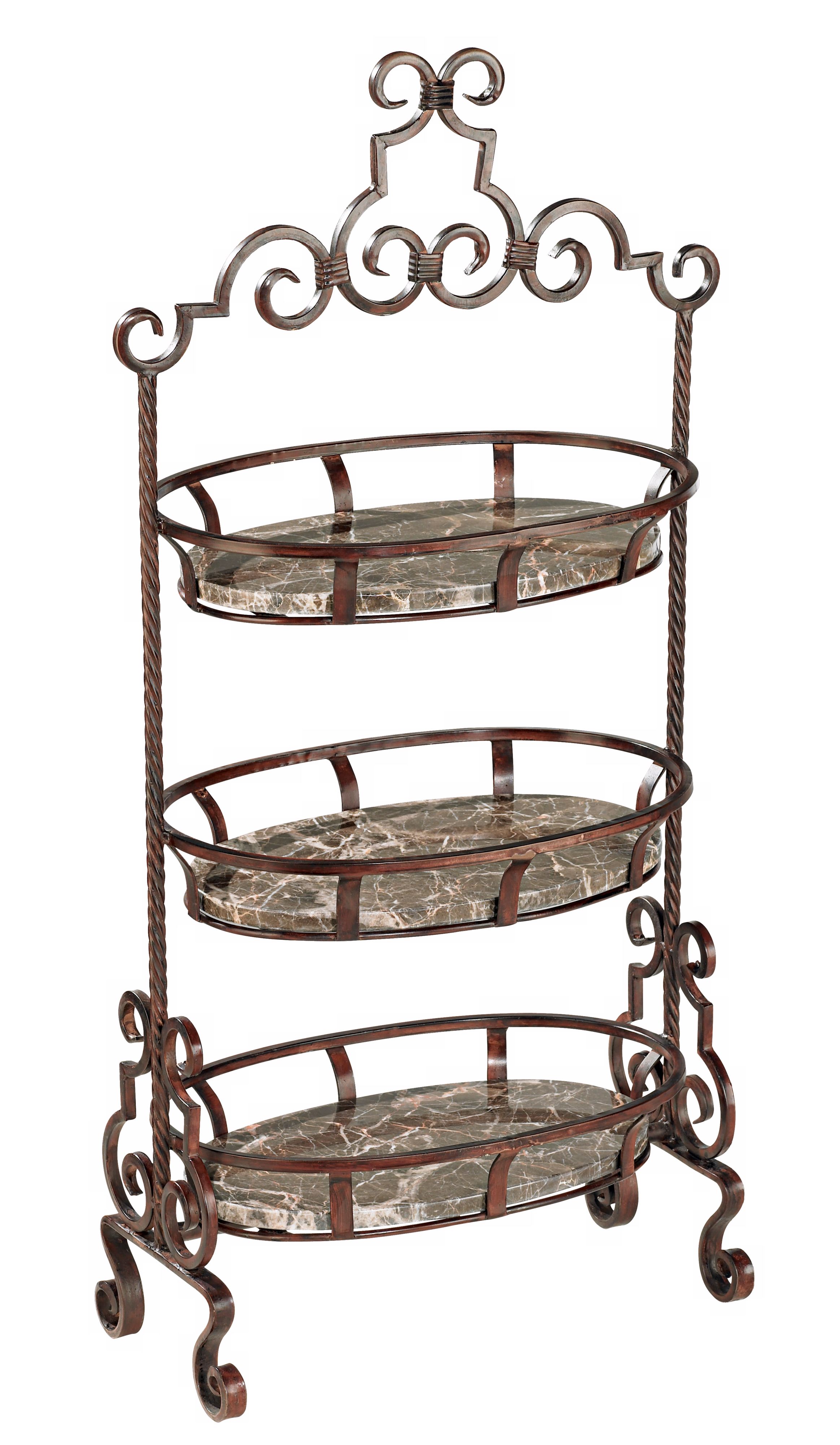 41" High Three Tier Iron Scroll Detail Basket