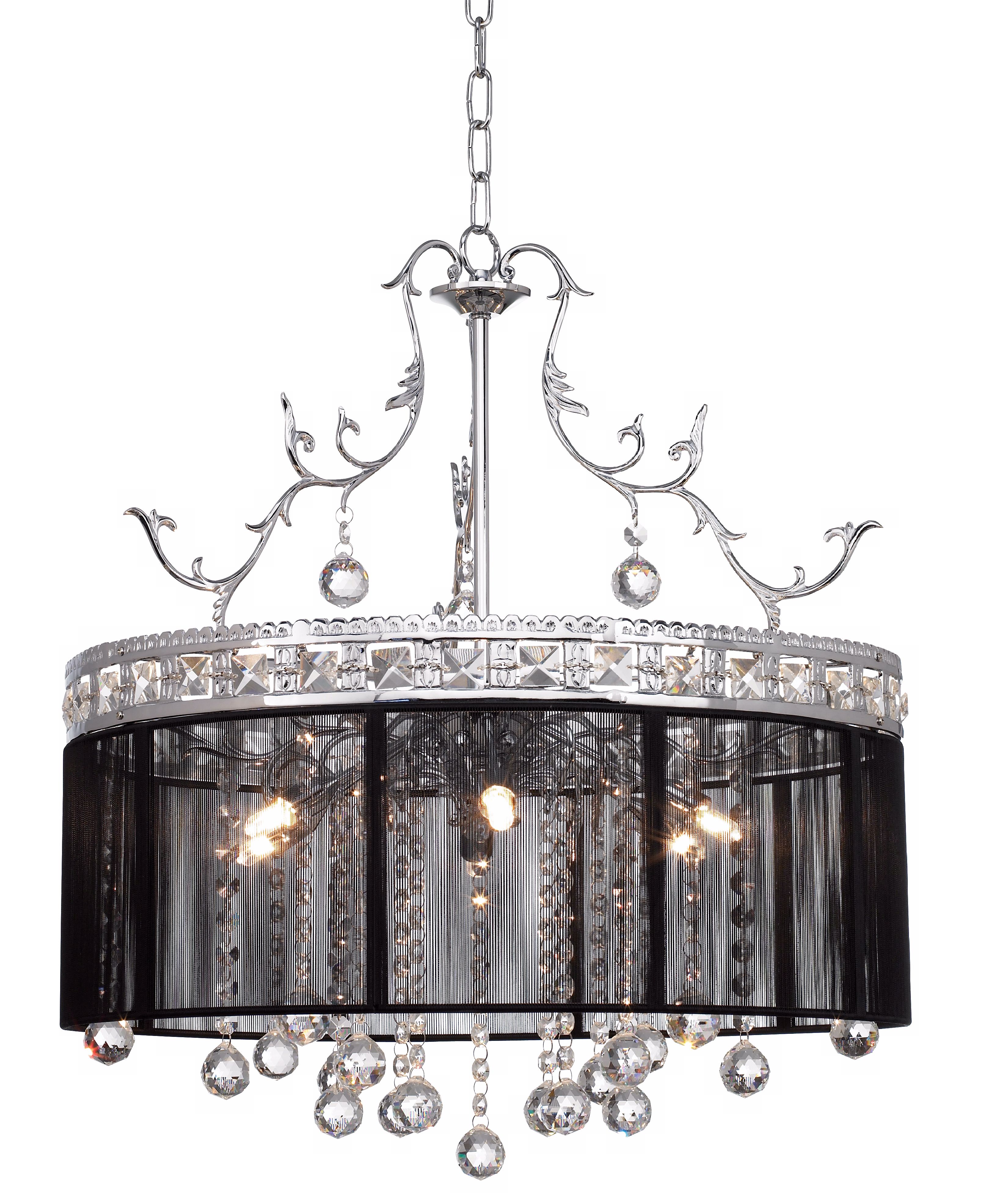 Crystal and Black 8-Light Halogen Chandelier