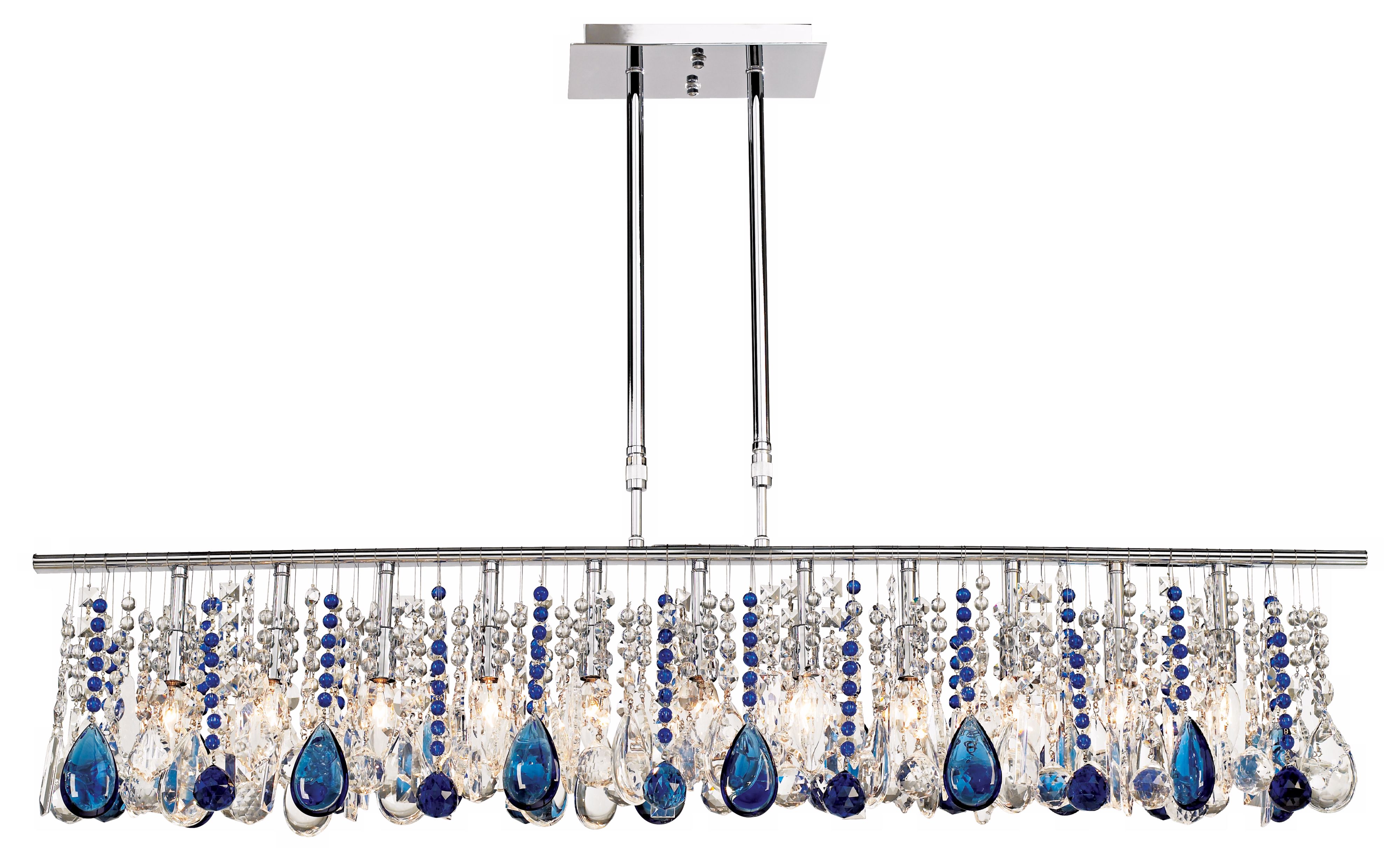 Luminous 48" Wide Clear and Blue Crystal Chandelier