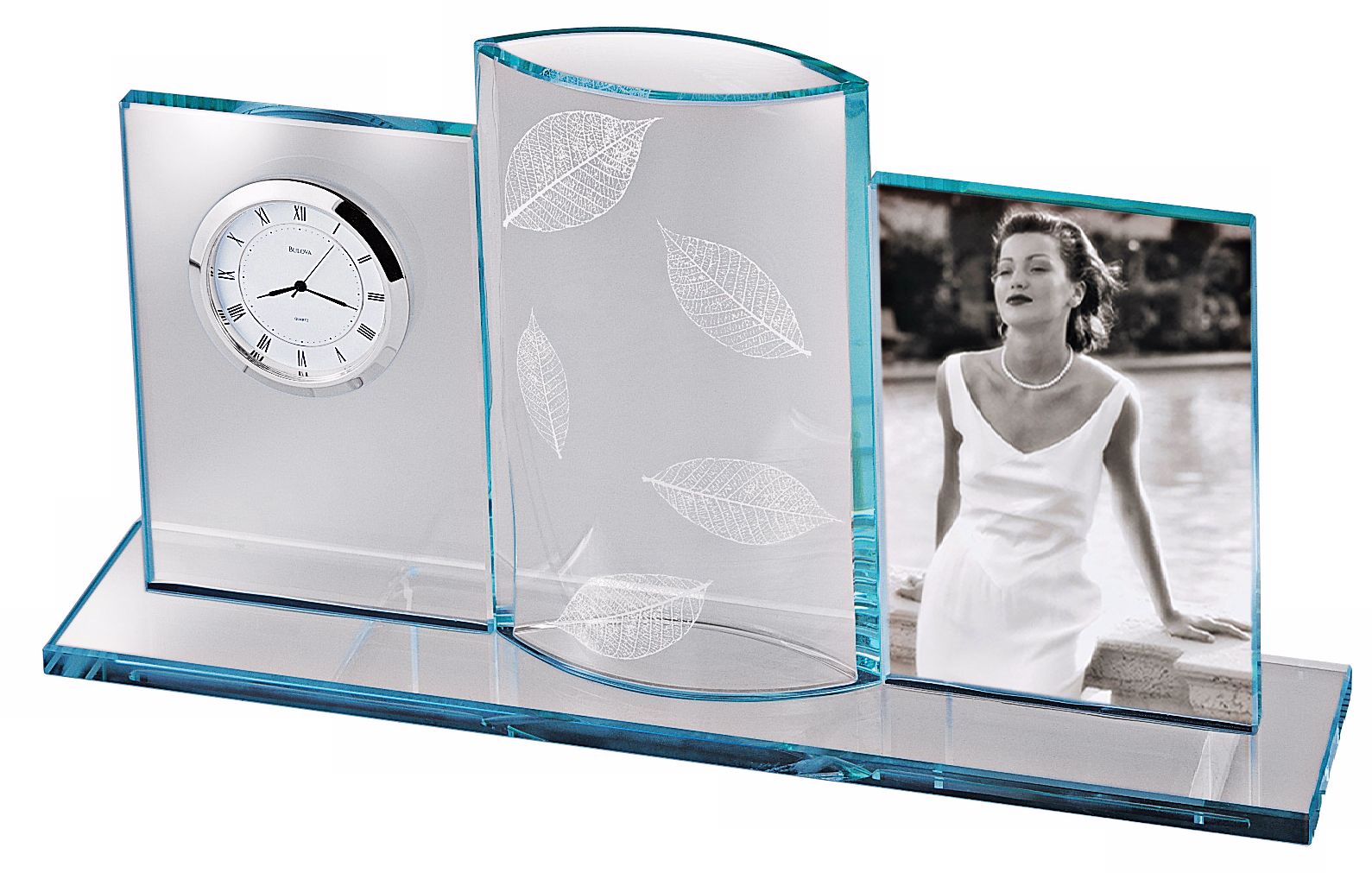 Bulova Delisle 12" Wide Tabletop Clock Frame Vase Ensemble