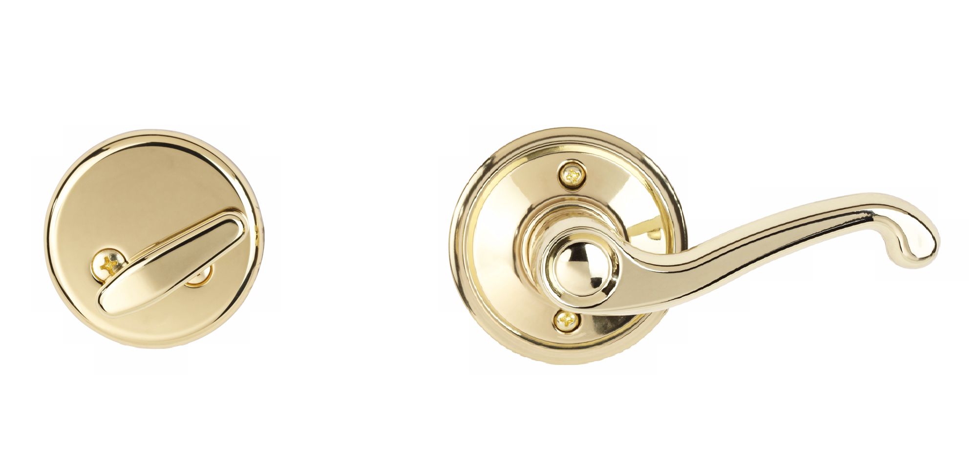 Flair Inside Bright Brass Deadbolt Door Lever Set