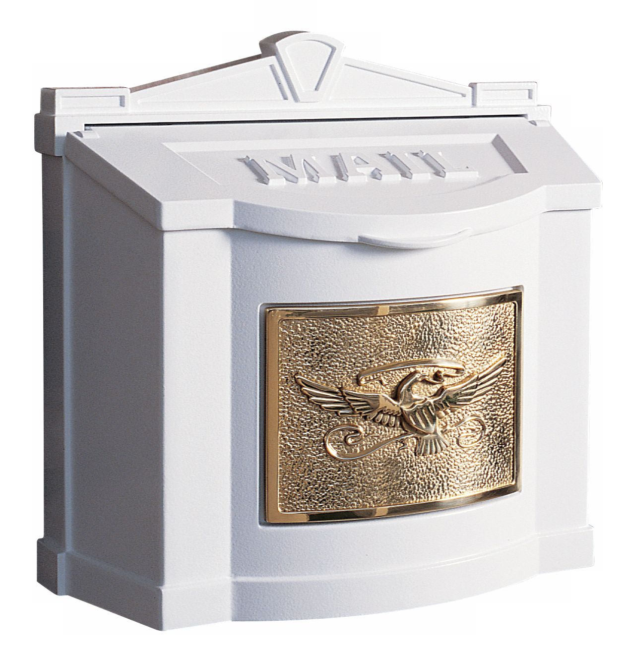 White with Polished Brass Wall Mount Mailbox