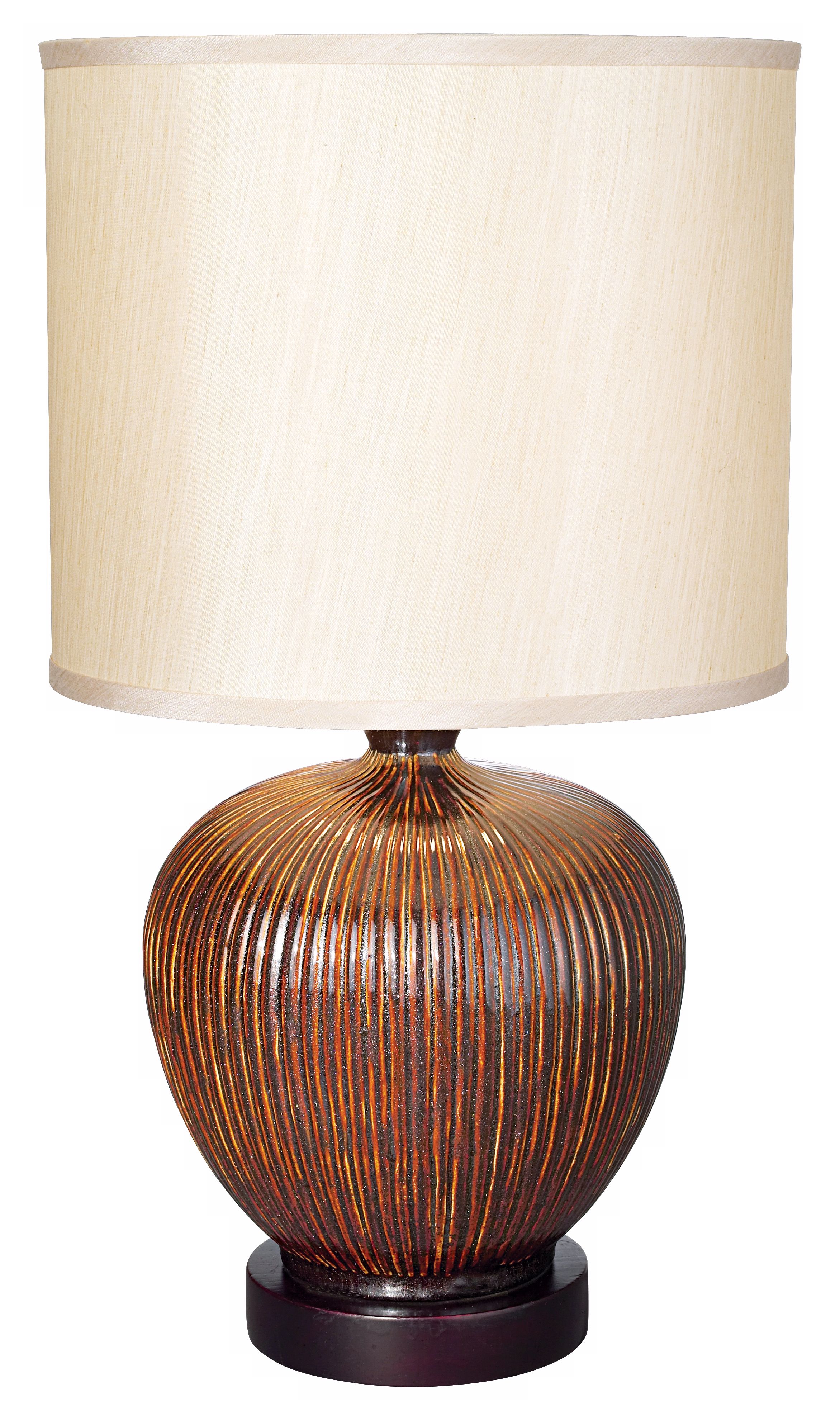 Brown Ribbed Ceramic Table Lamp